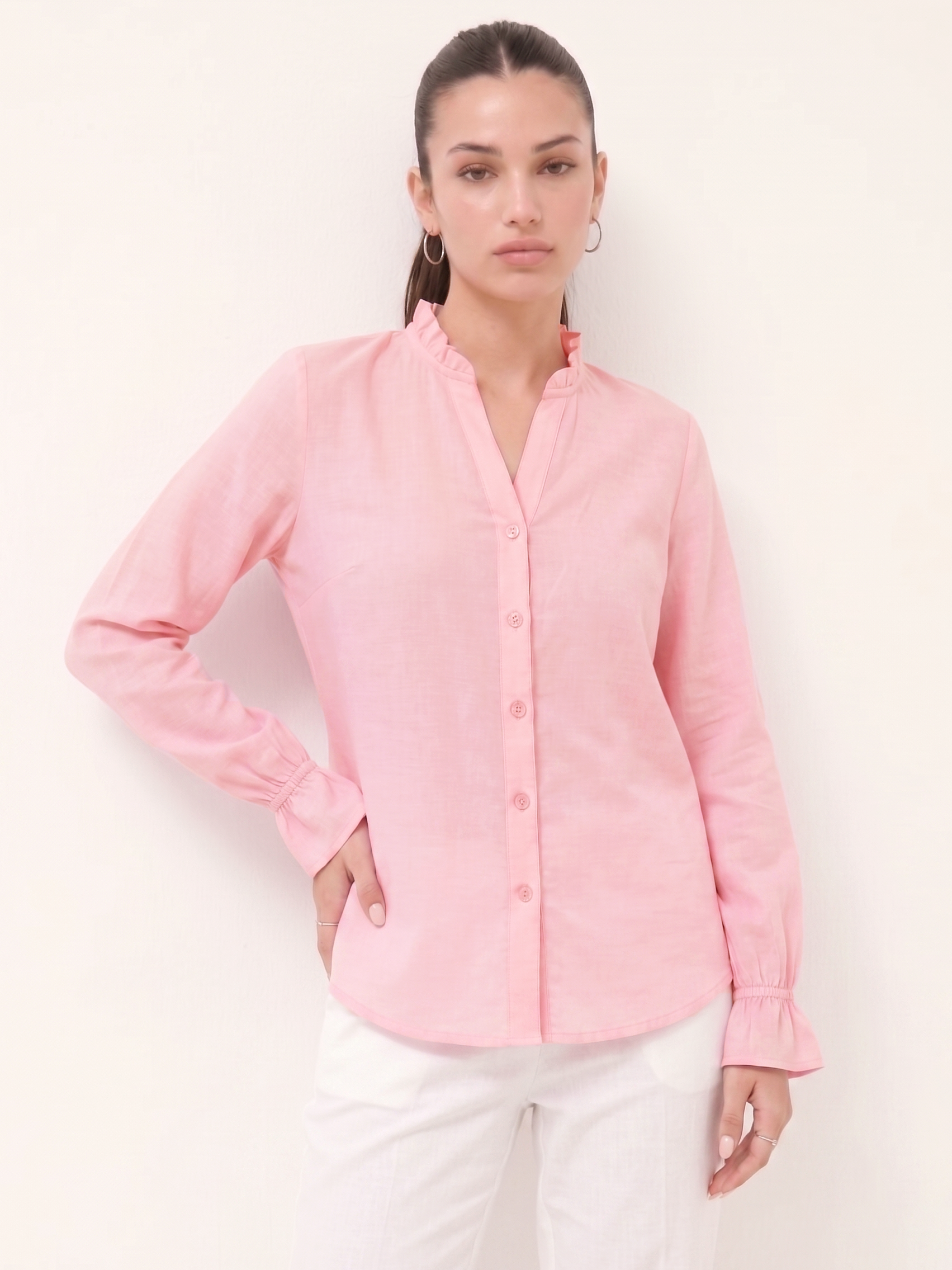 Ruffle Collar Shirt - Pink