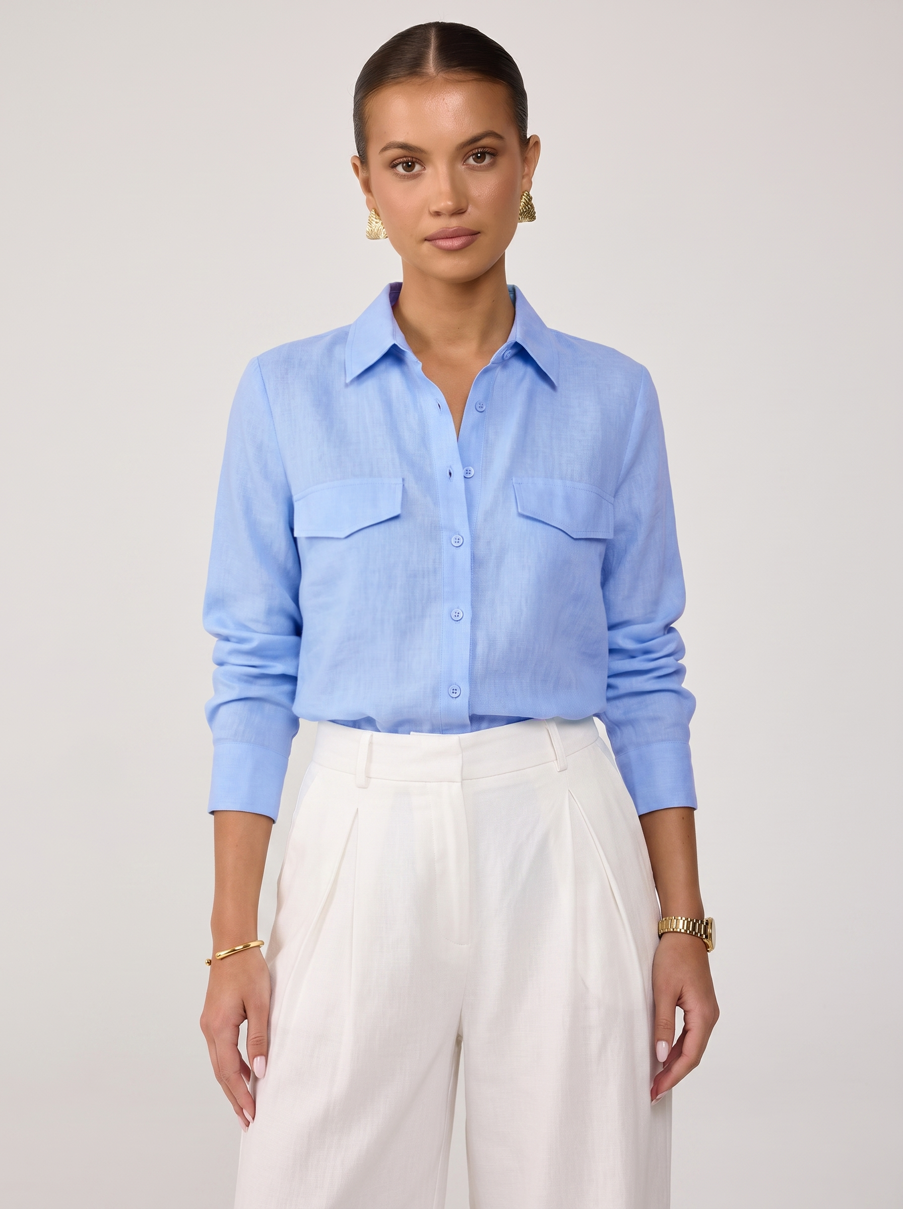 Classic Linen Blend Shirt - Sky Blue