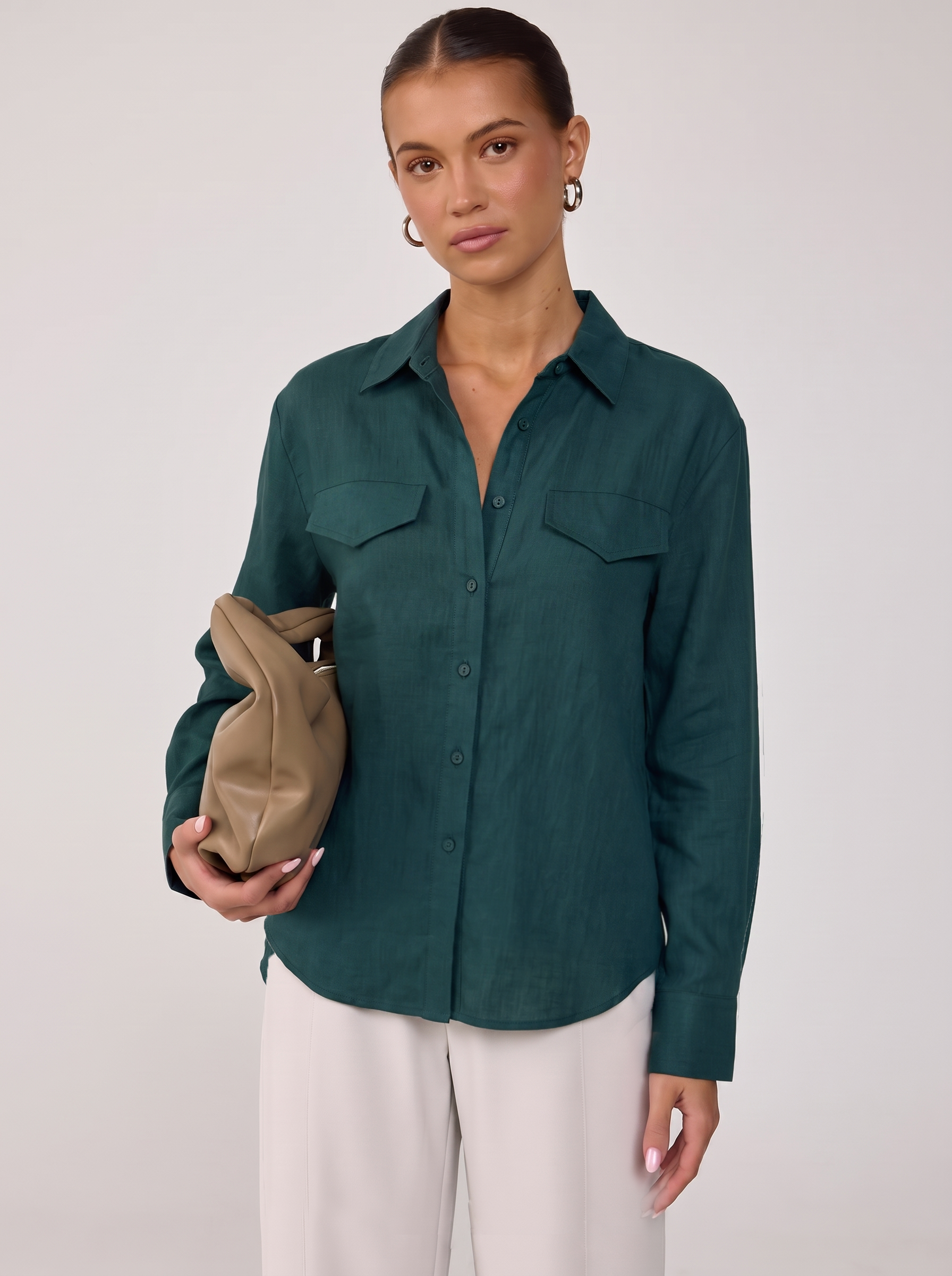 Classic Linen Blend Shirt - Teal
