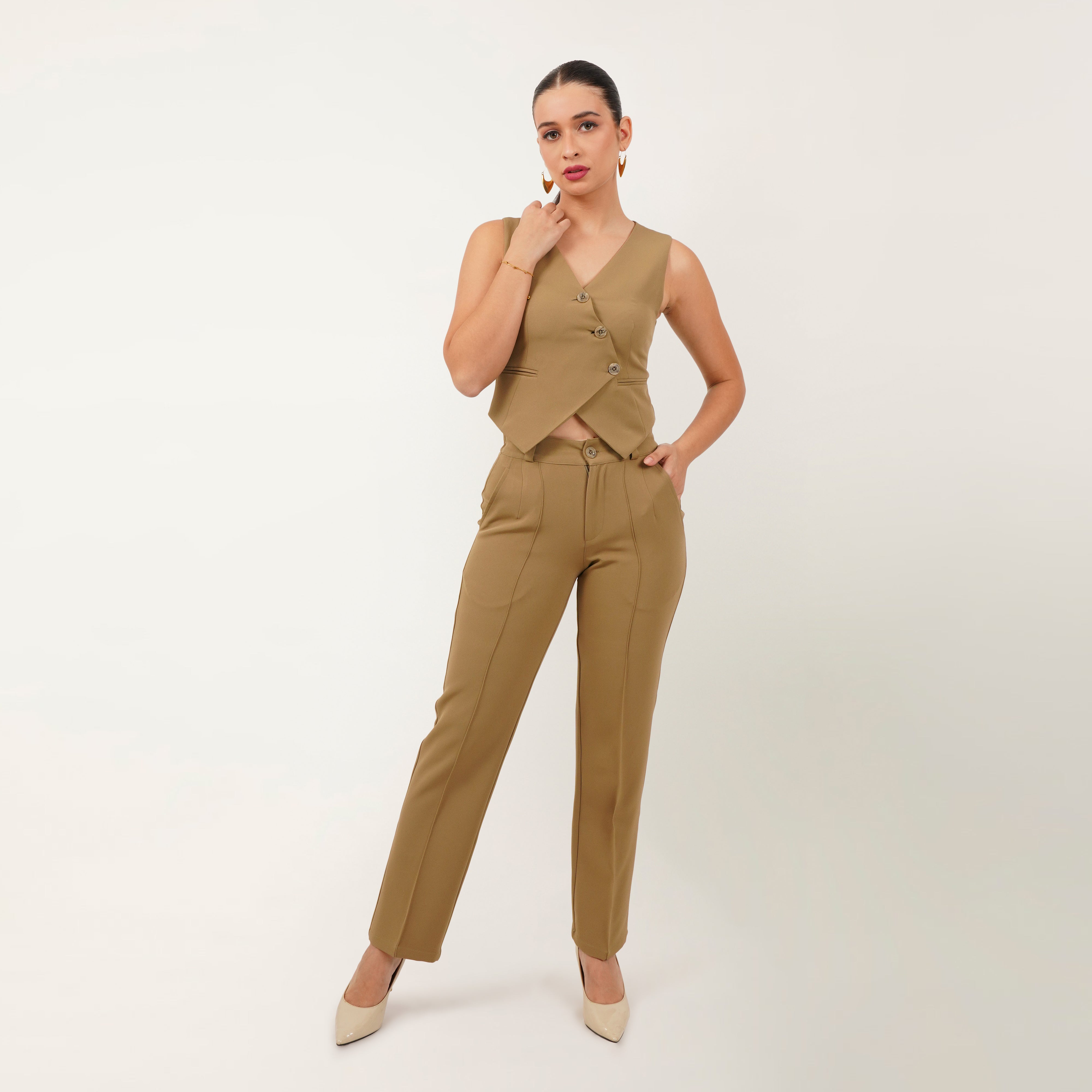 The Waistcoat-Pant Co-ord - Tan
