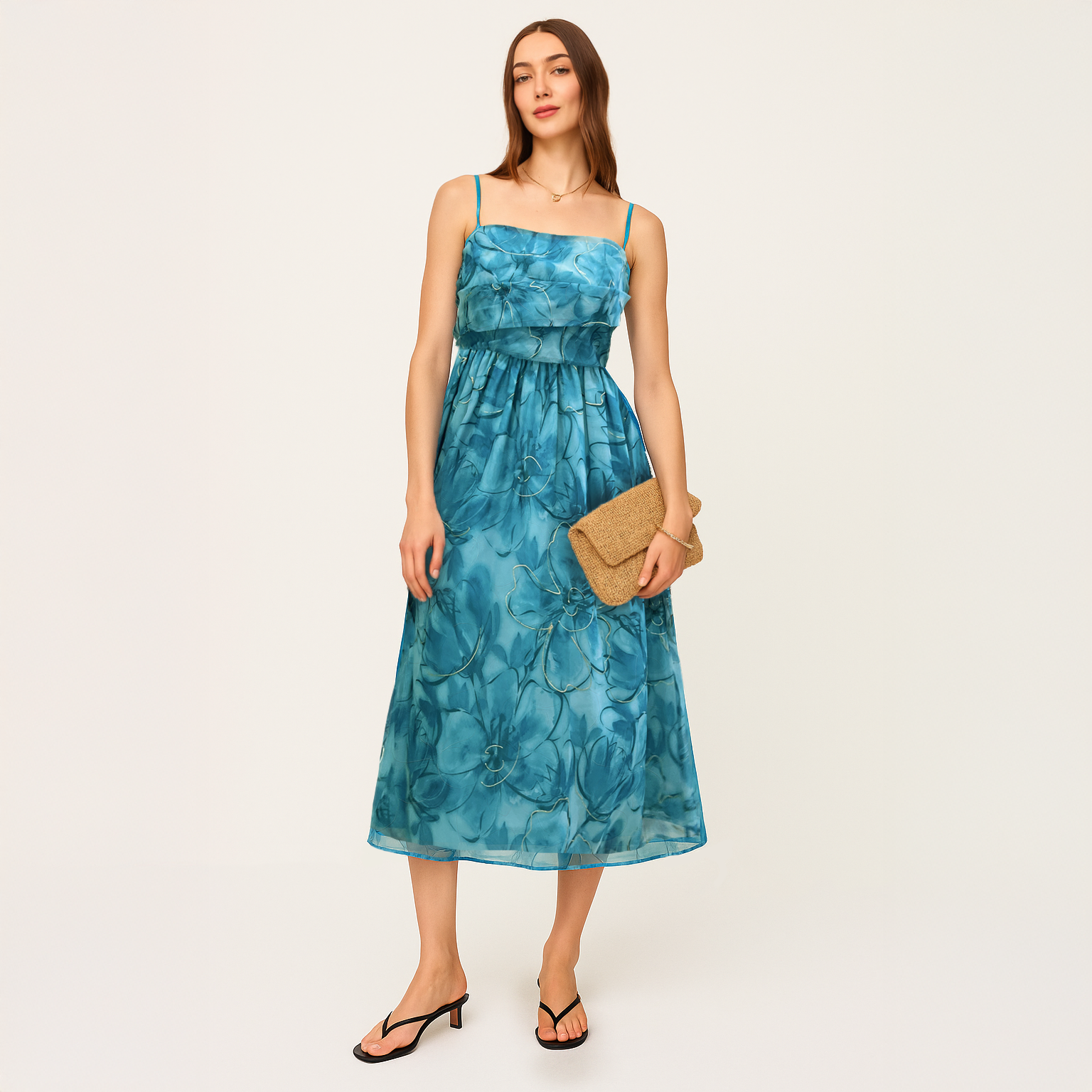 Organza Midi Dress - Blue