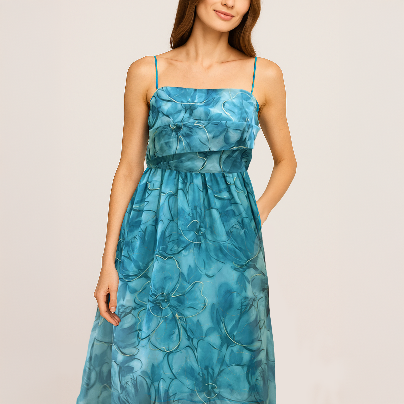 Organza Midi Dress - Blue