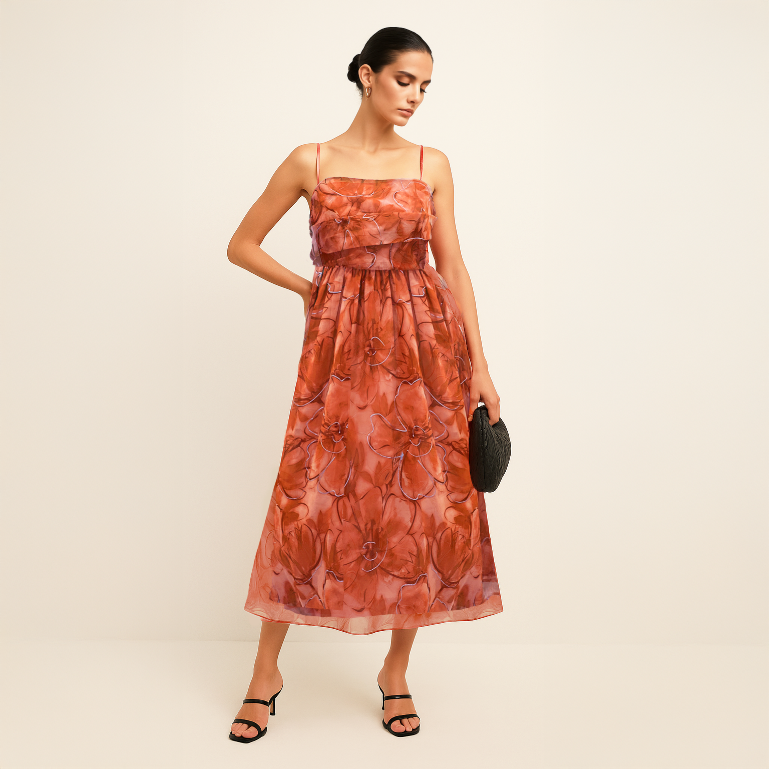 Organza Midi Dress - Orange