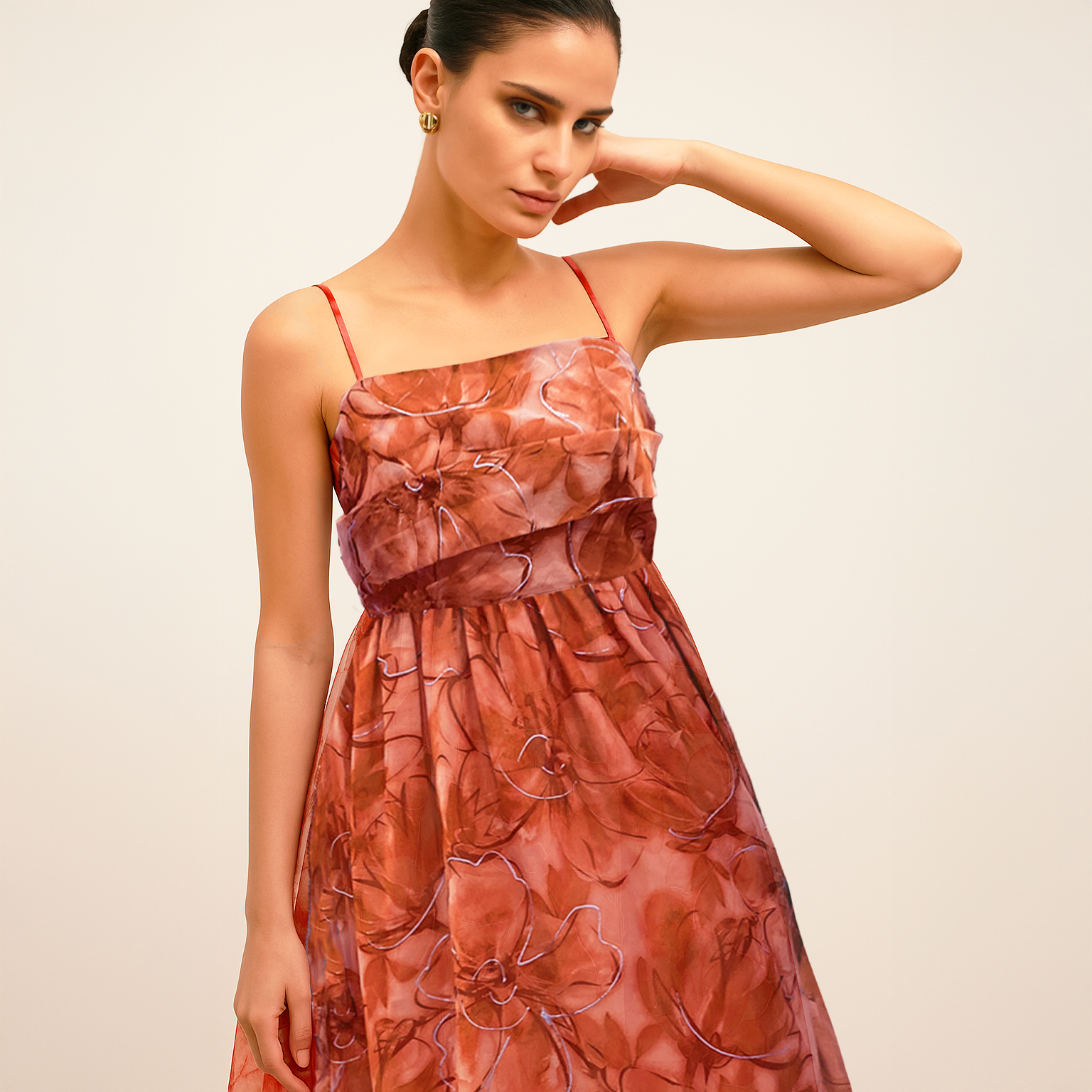 Organza Midi Dress - Orange