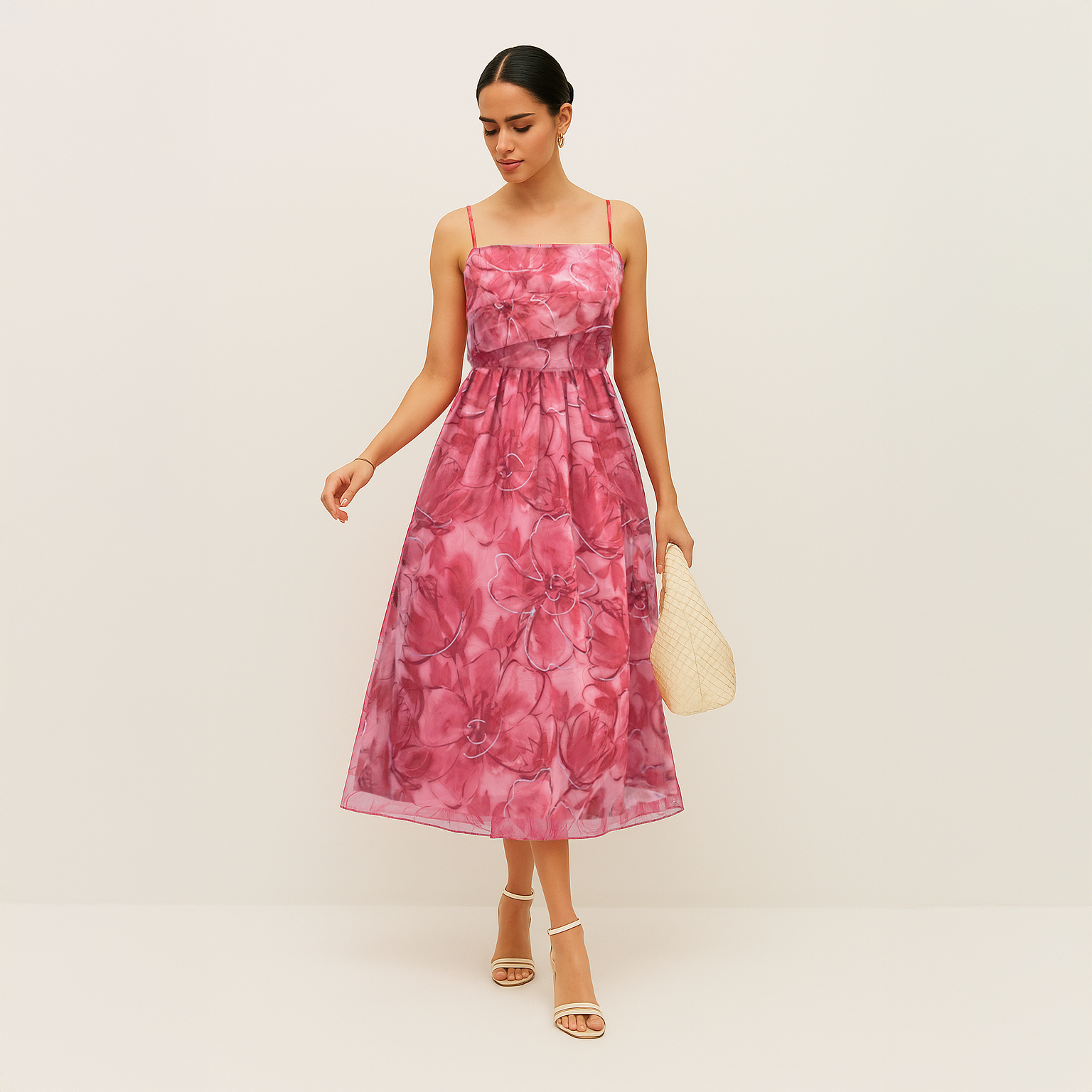 Organza Midi Dress - Pink
