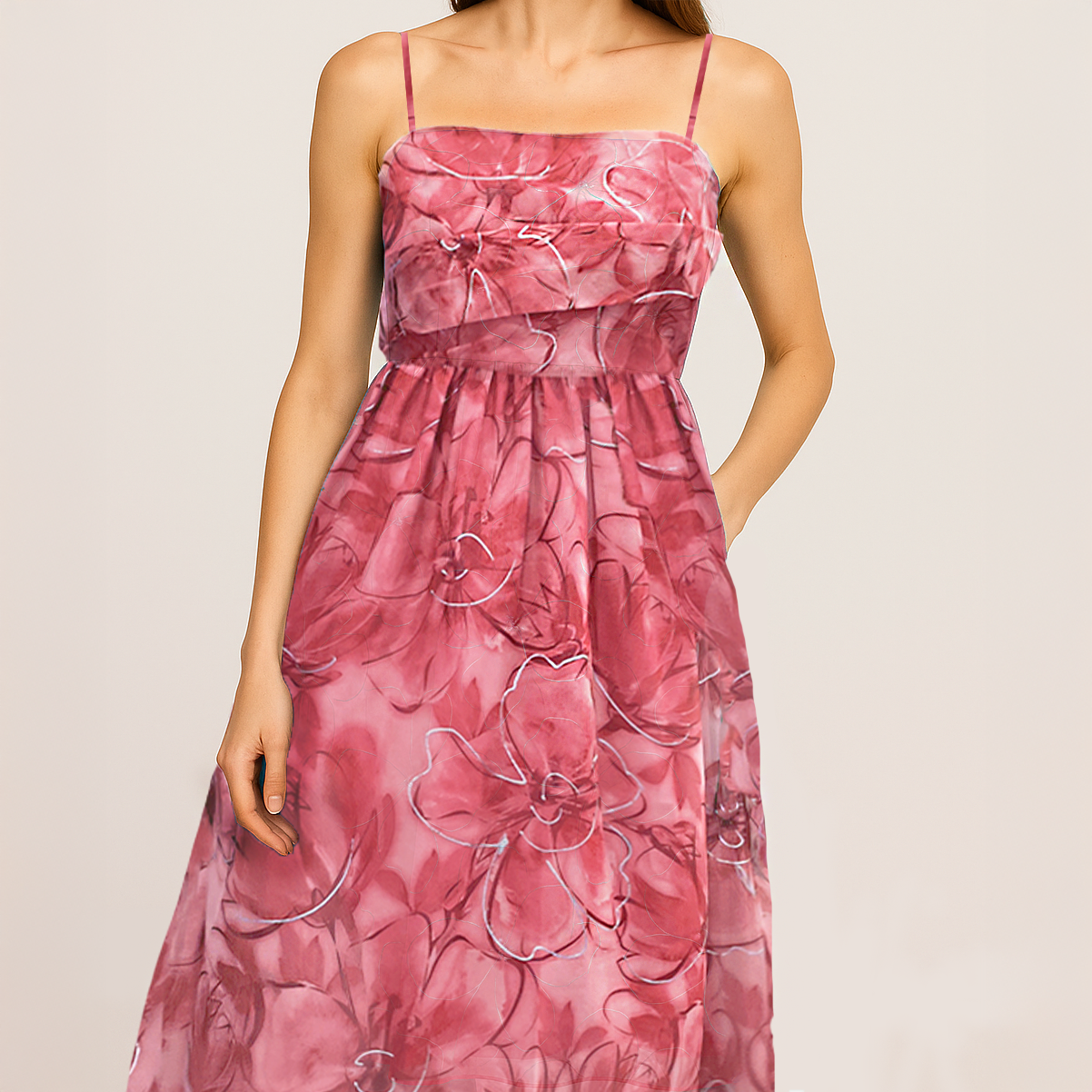 Organza Midi Dress - Pink