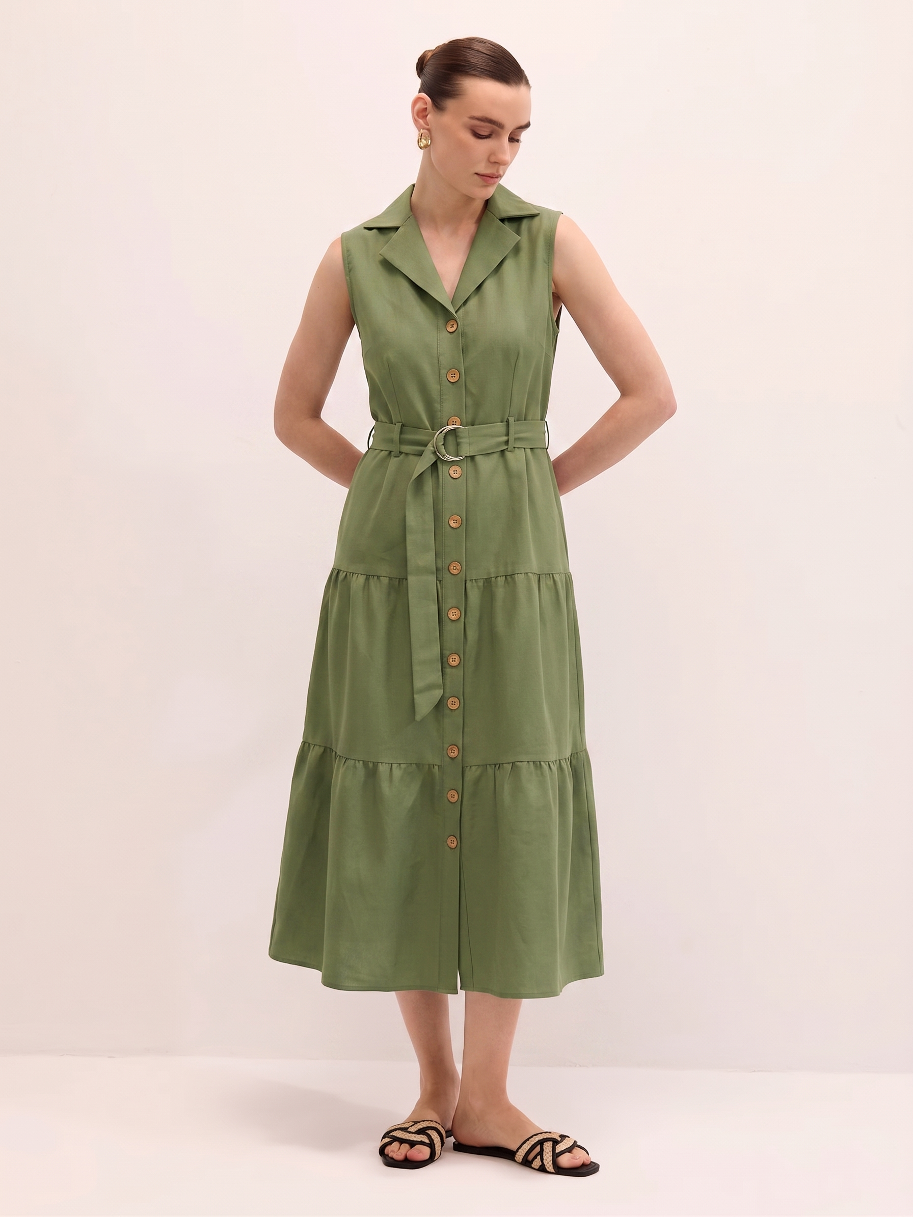 Tiered Shirt Dress - Olive