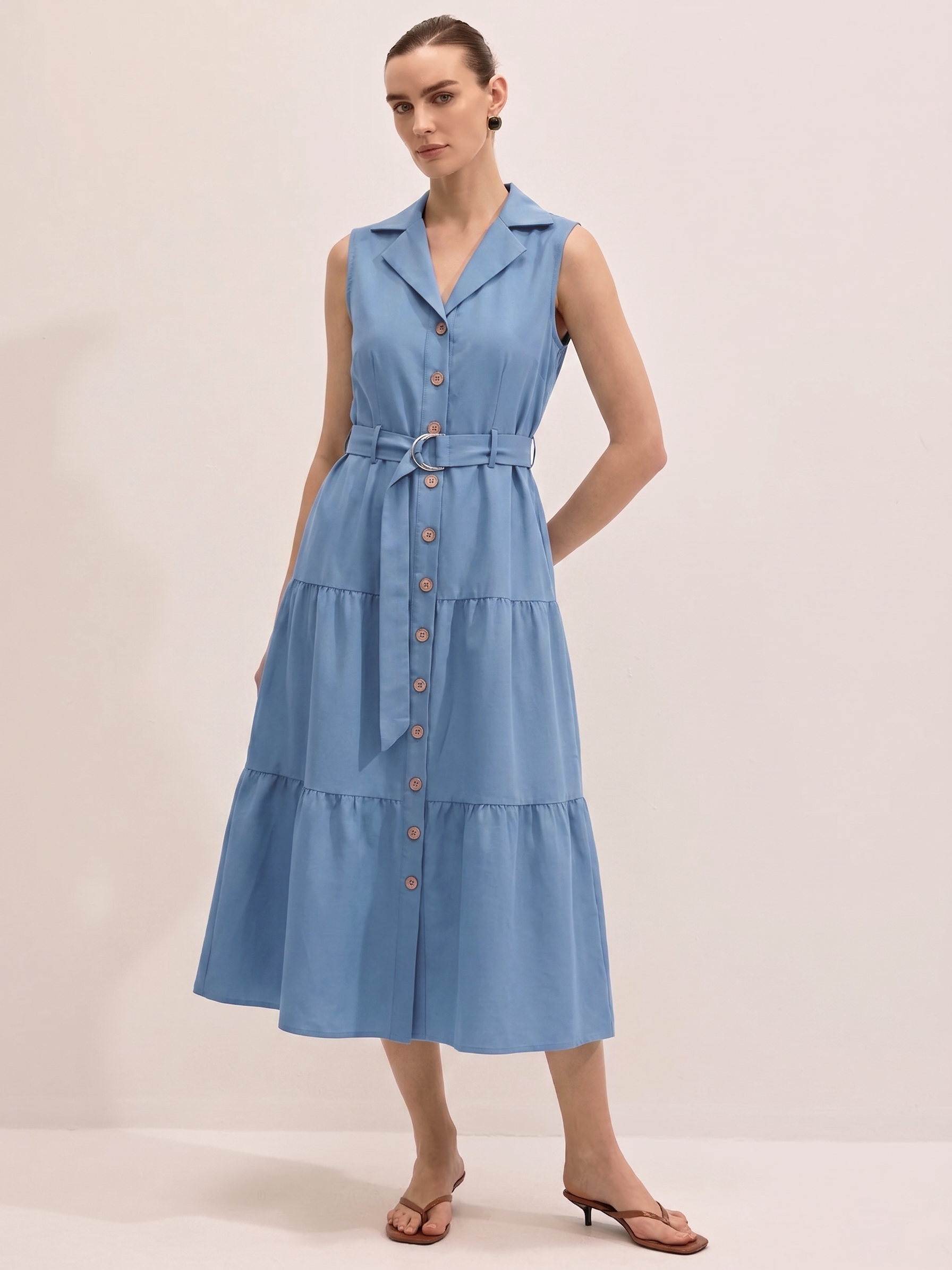 Tiered Shirt Dress - Sky Blue