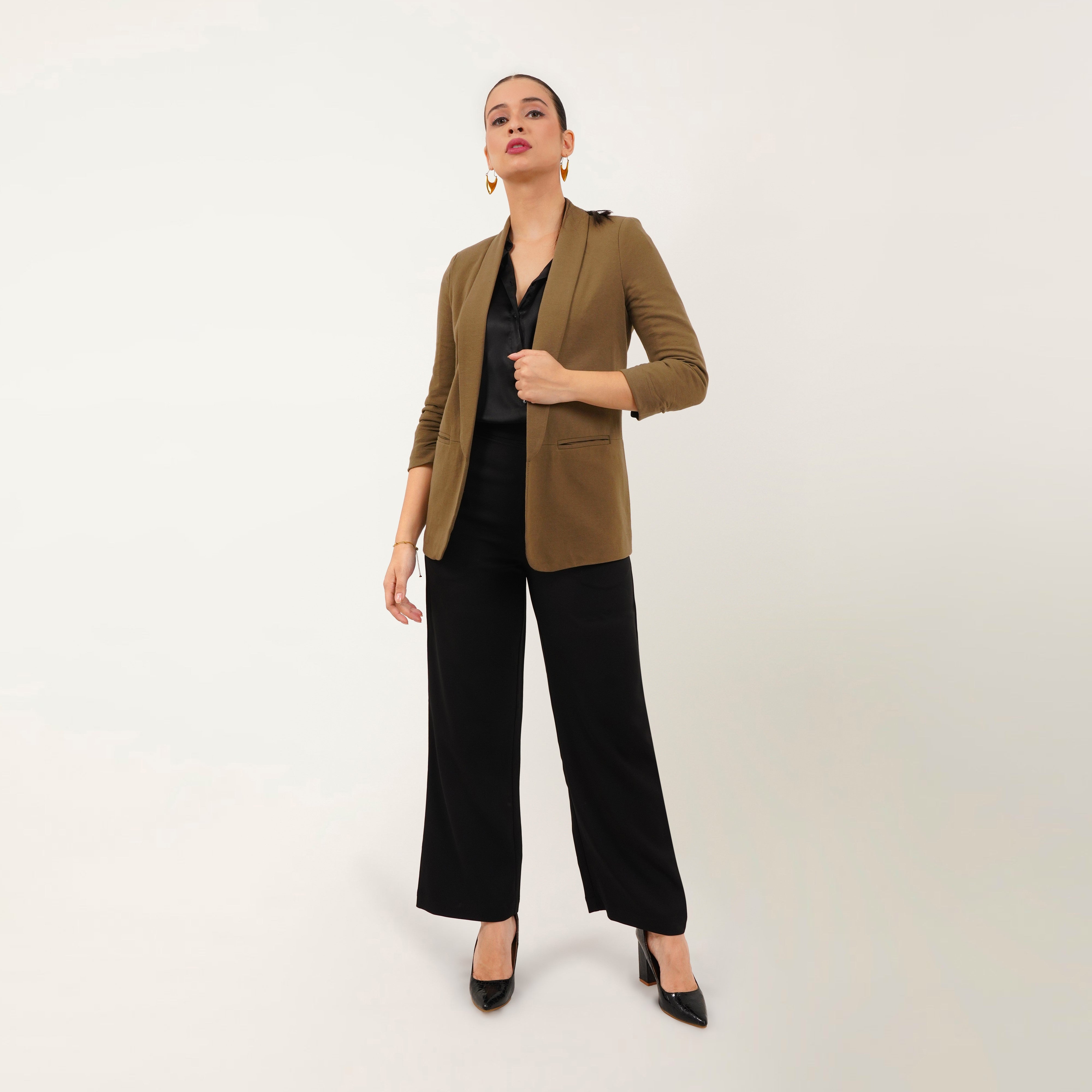 Ruched Sleeve Blazer