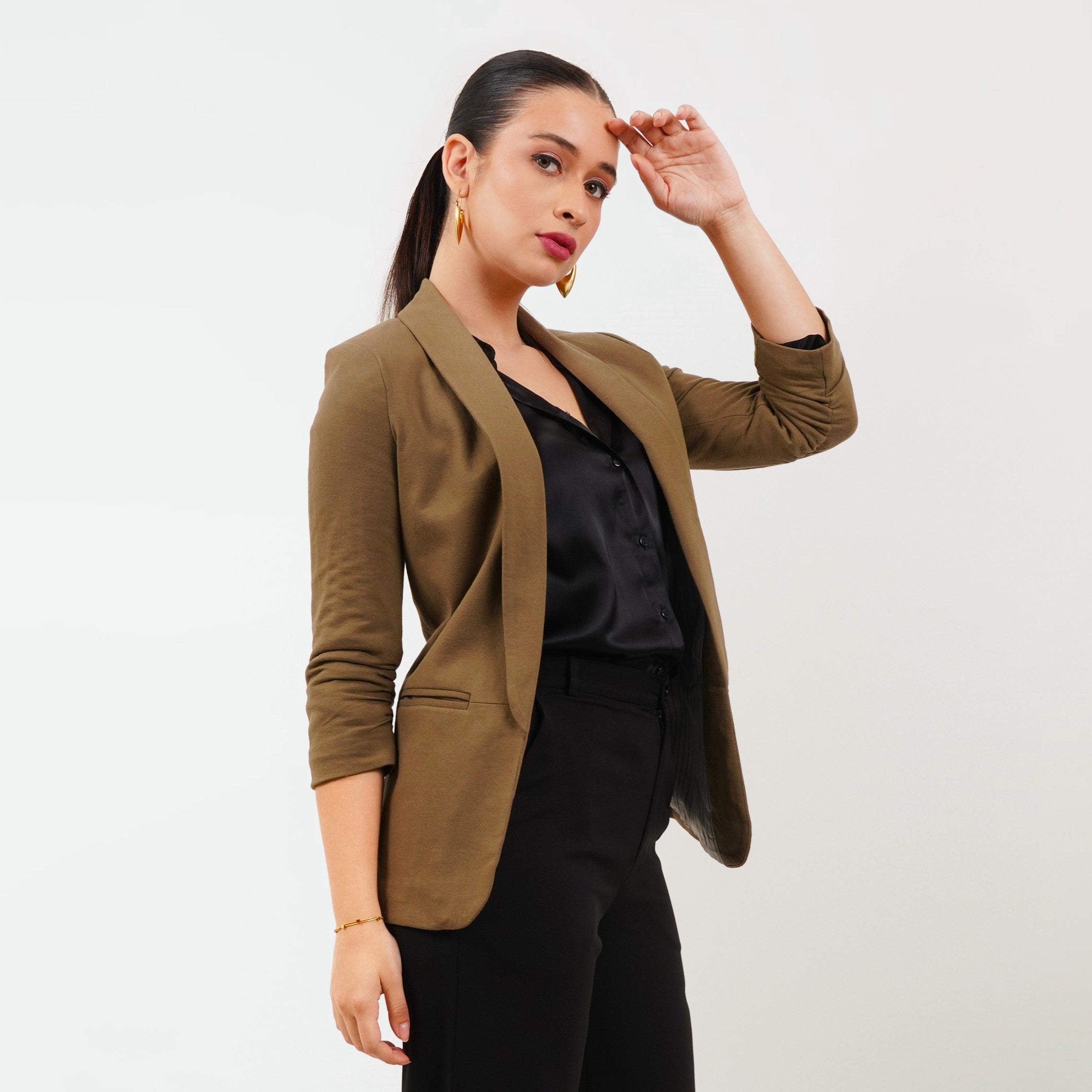 Ruched Sleeve Blazer