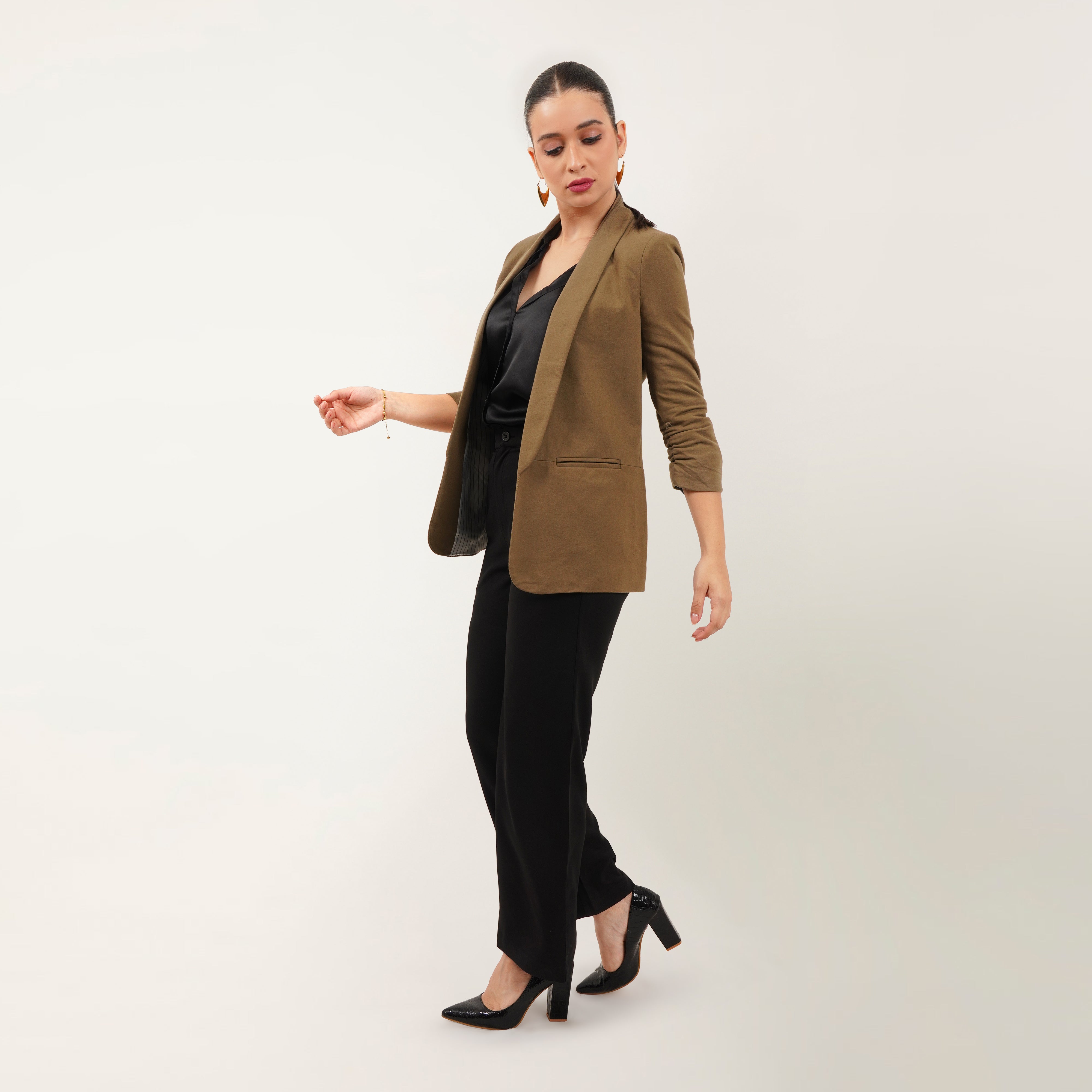 Ruched Sleeve Blazer
