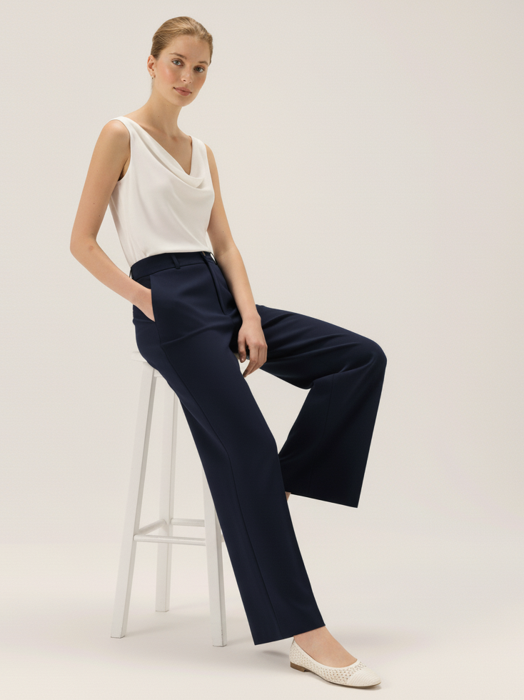 Wide Leg Pant - Navy