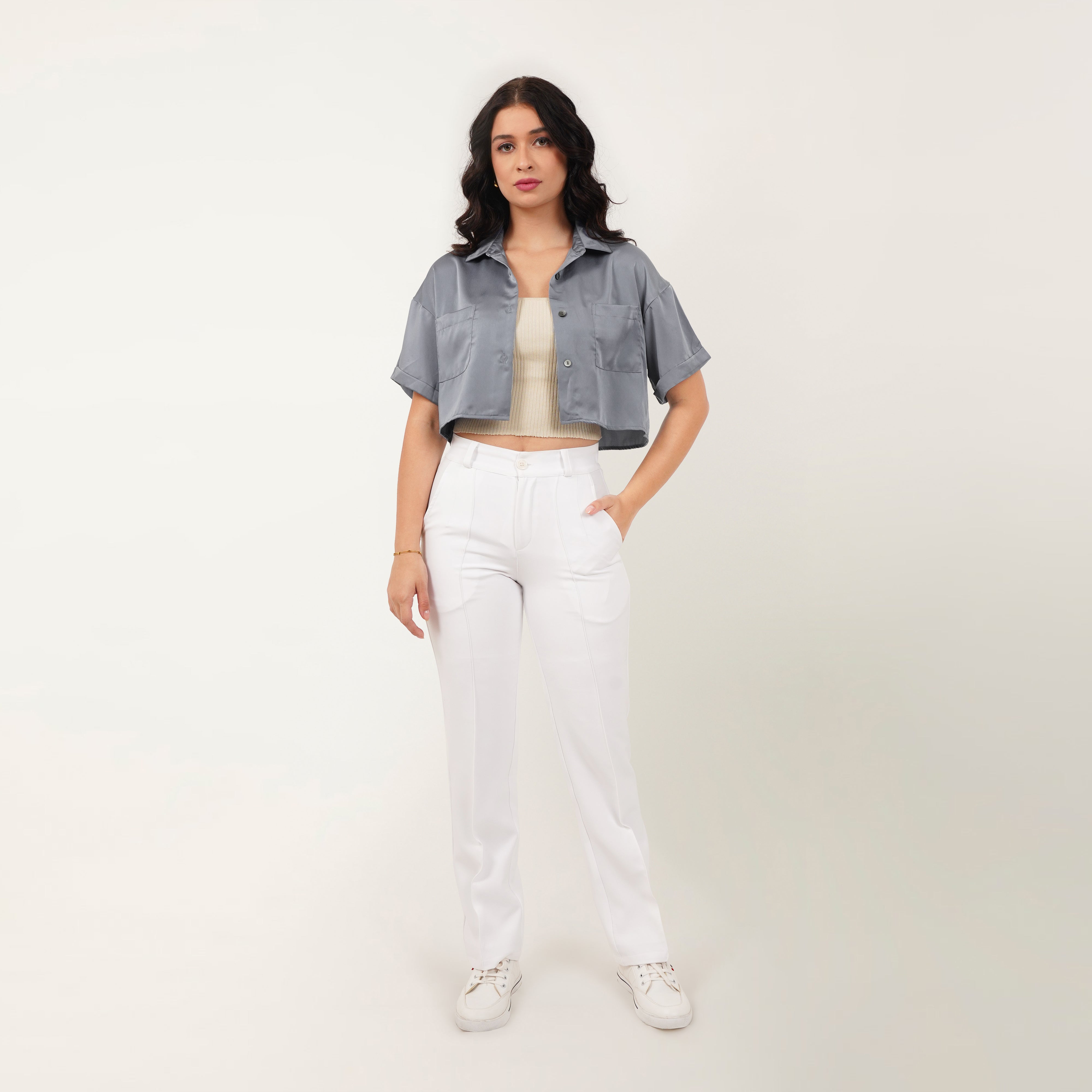 Cropped Satin Shirt