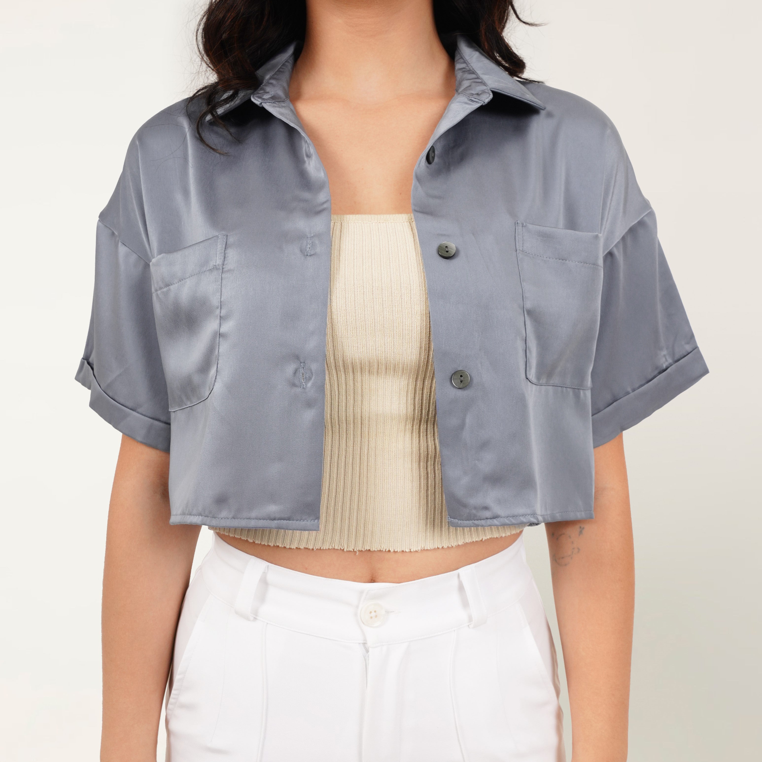 Cropped Satin Shirt
