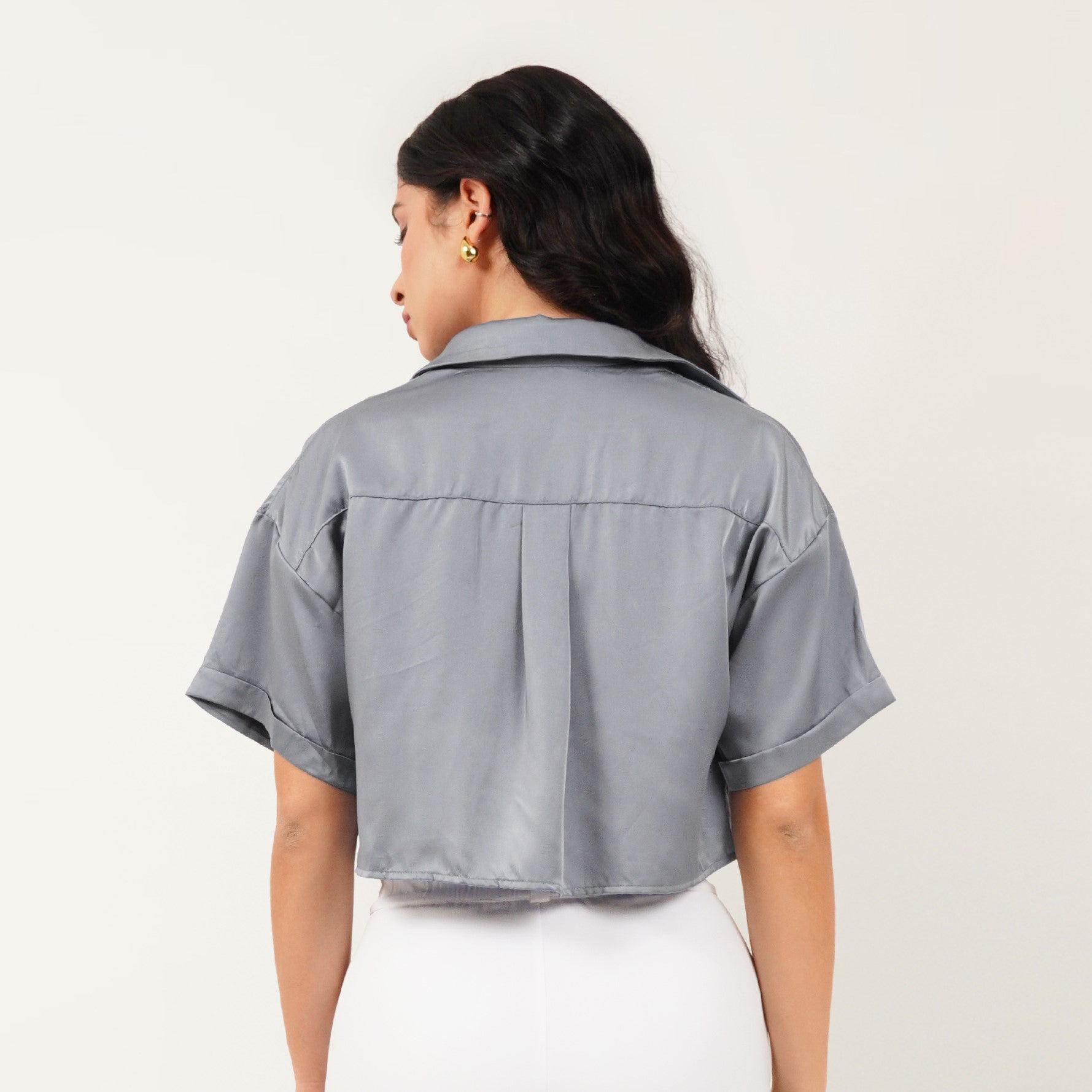 Cropped Satin Shirt