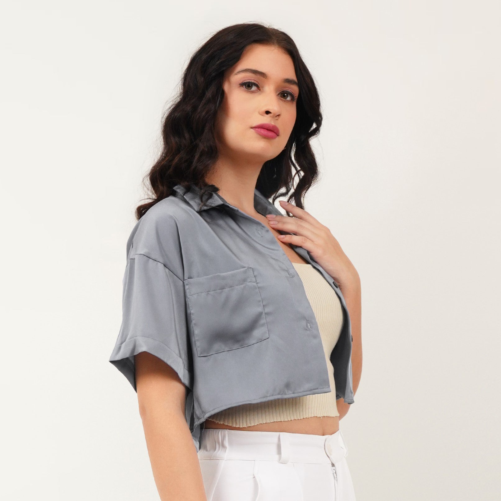 Cropped Satin Shirt