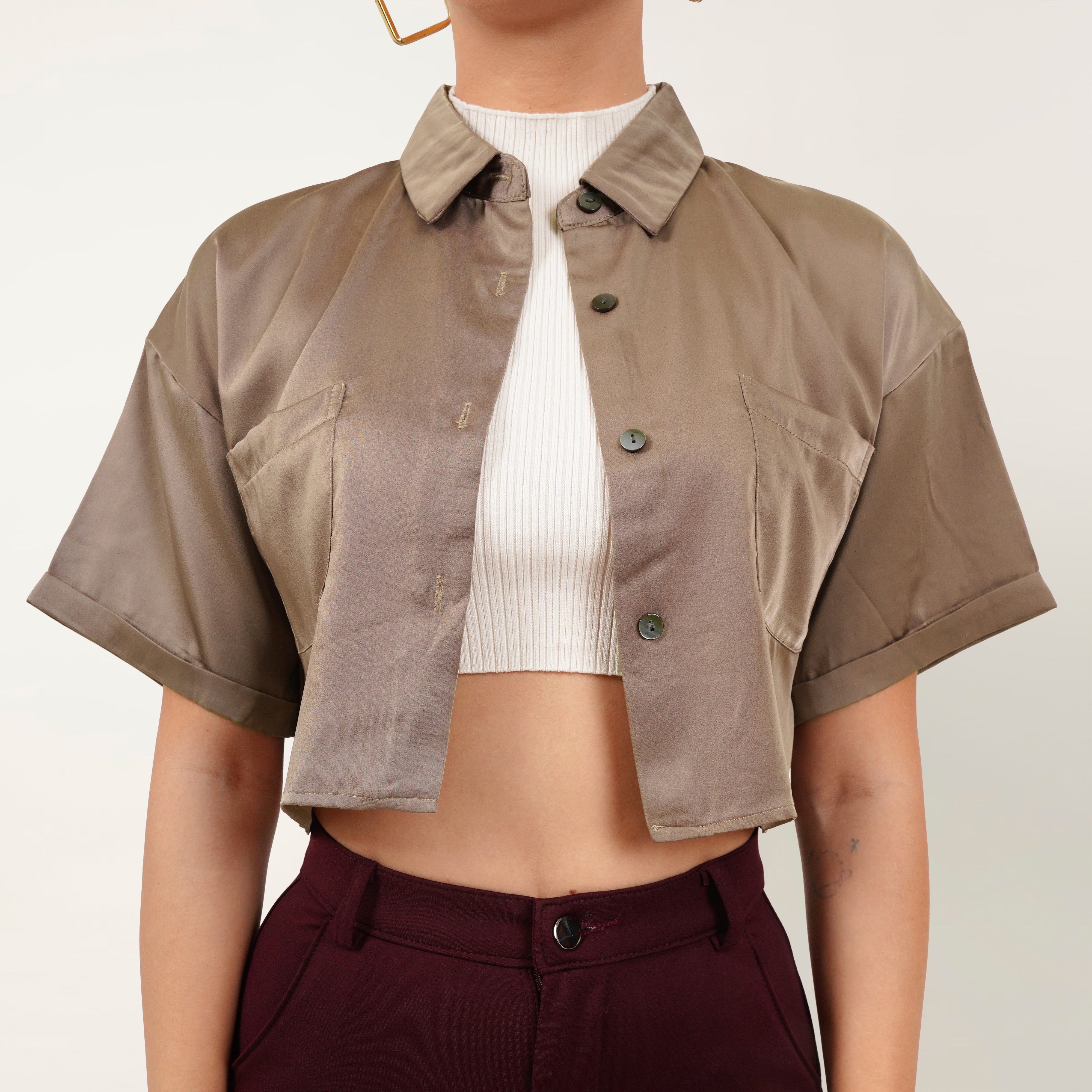 Cropped Satin Shirt