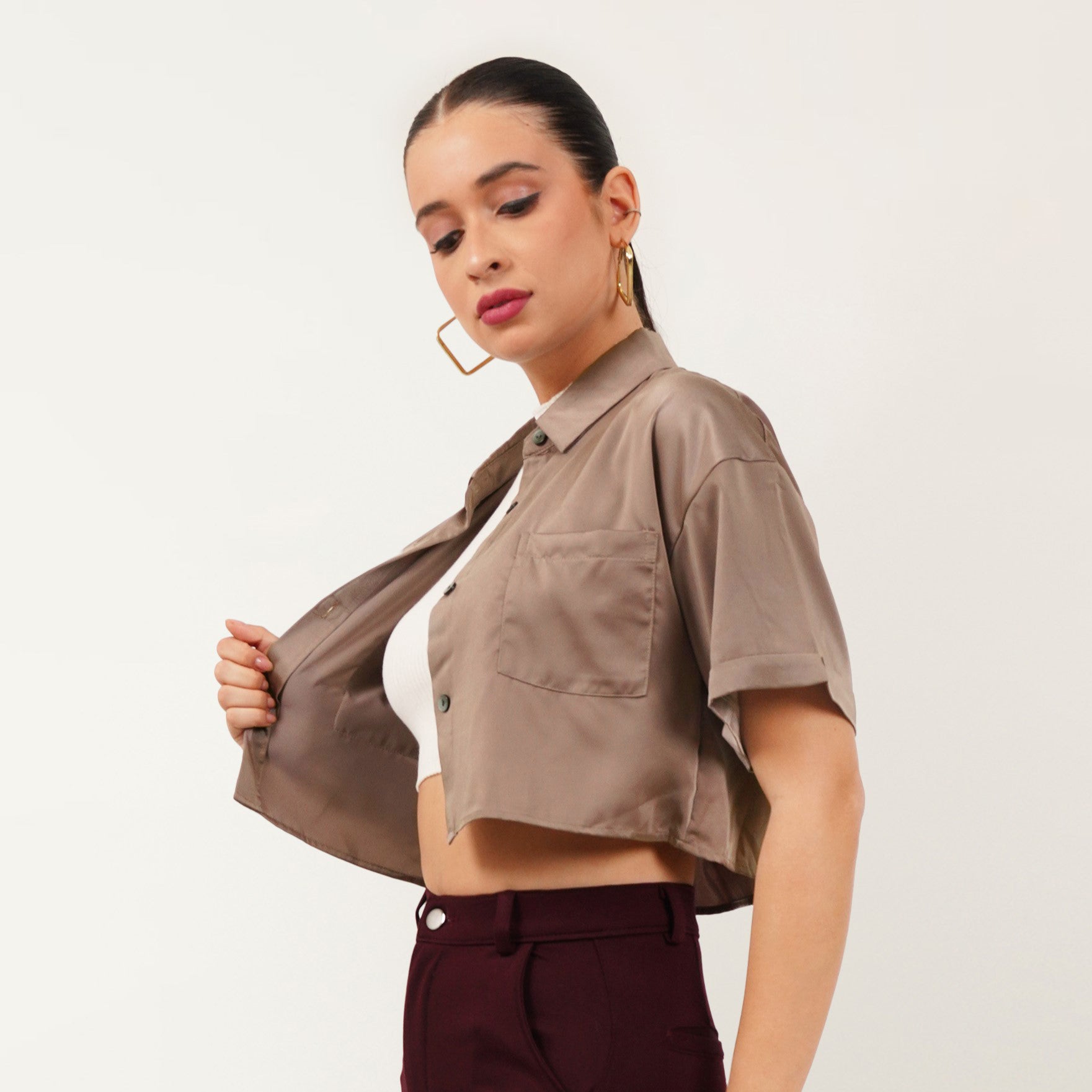 Cropped Satin Shirt