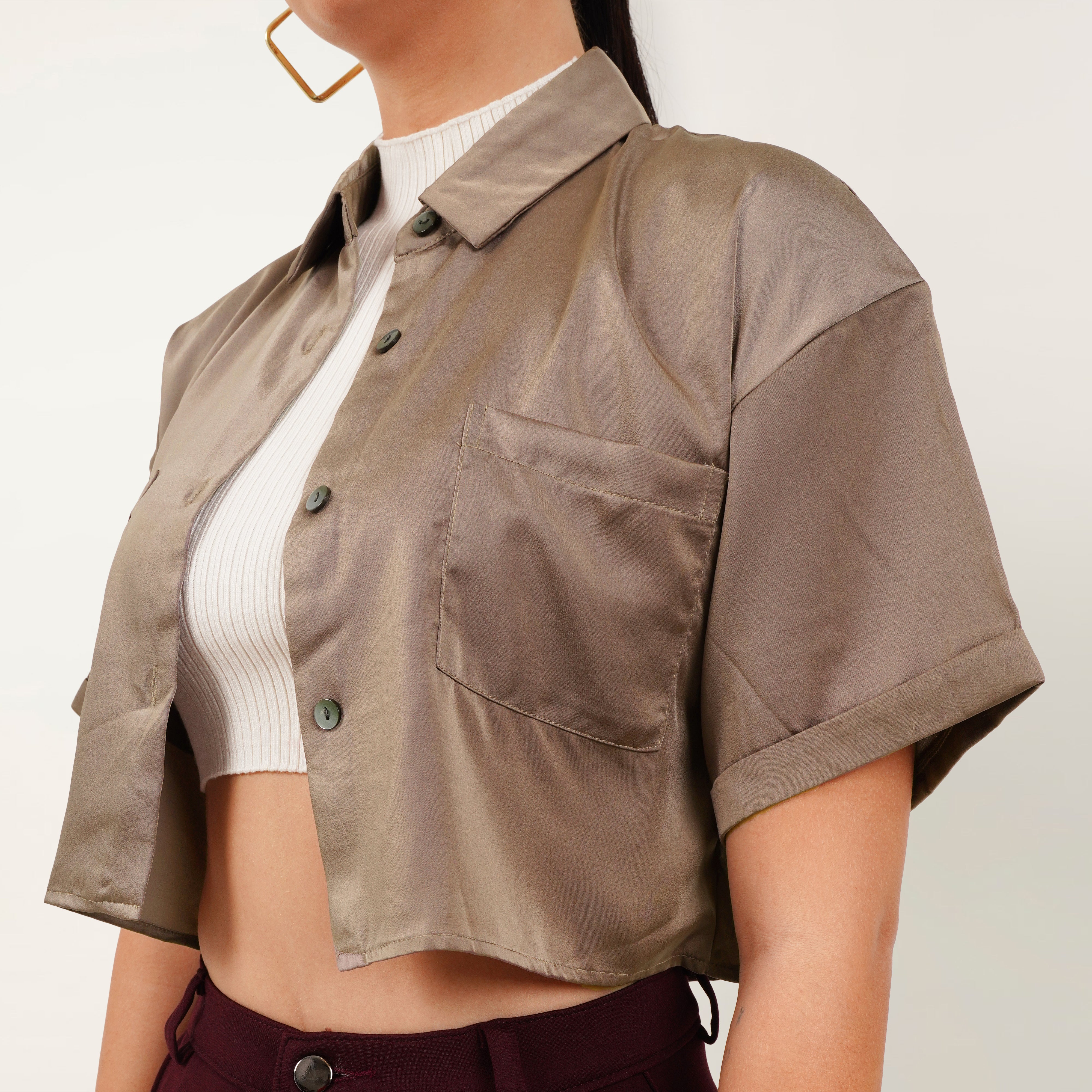Cropped Satin Shirt