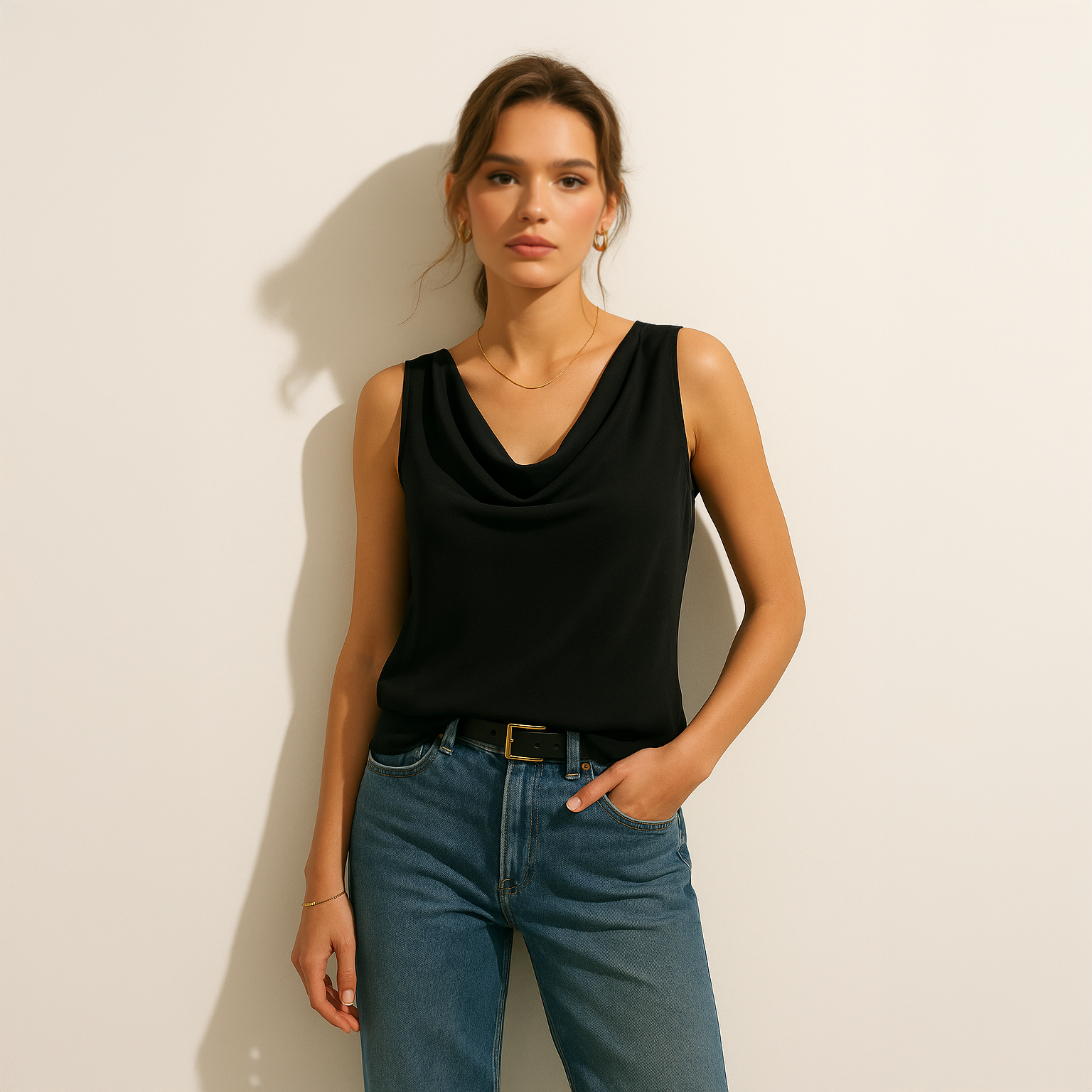 Cowl Neck Top - Black