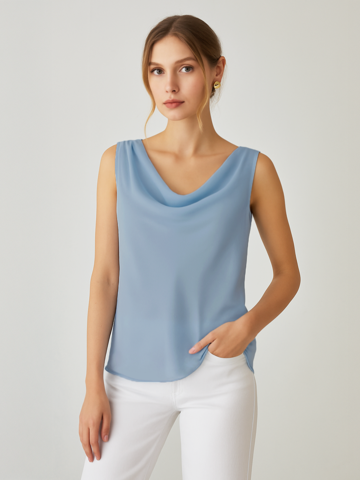 Cowl Neck Top - Light Blue