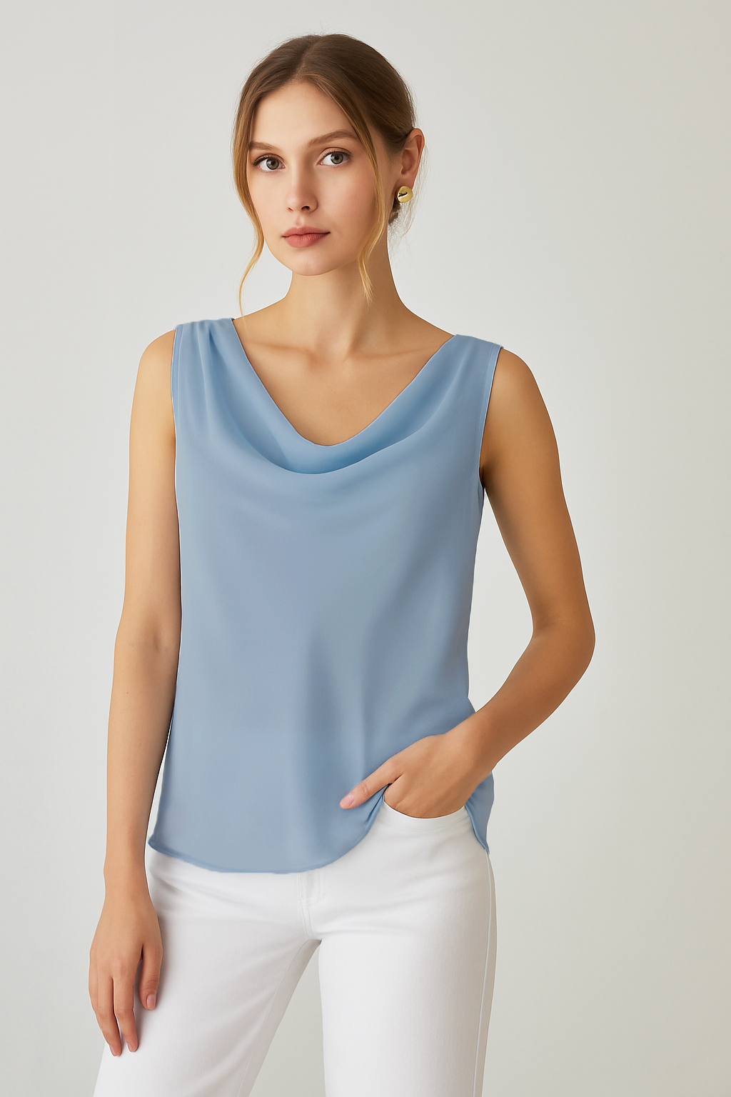 Cowl Neck Top - Light Blue
