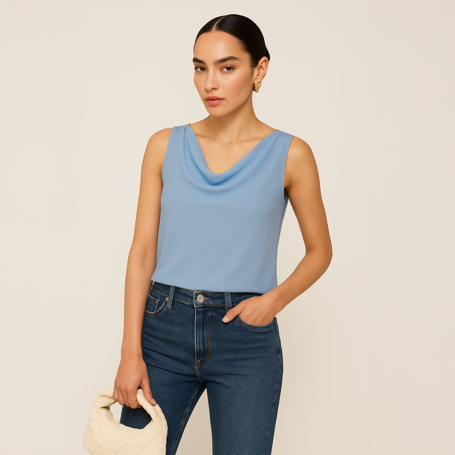 Cowl Neck Top - Light Blue