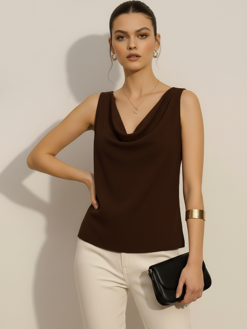 Cowl Neck Top - Chocolate