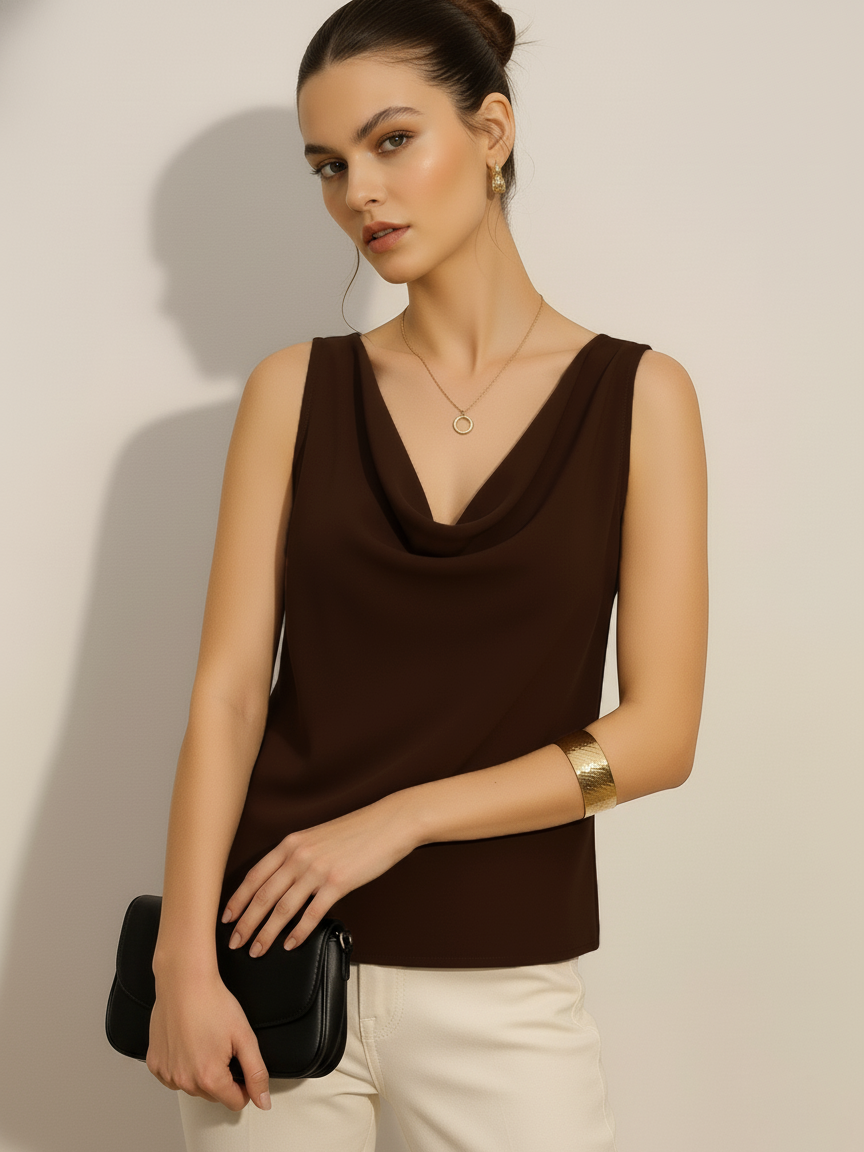 Cowl Neck Top - Chocolate