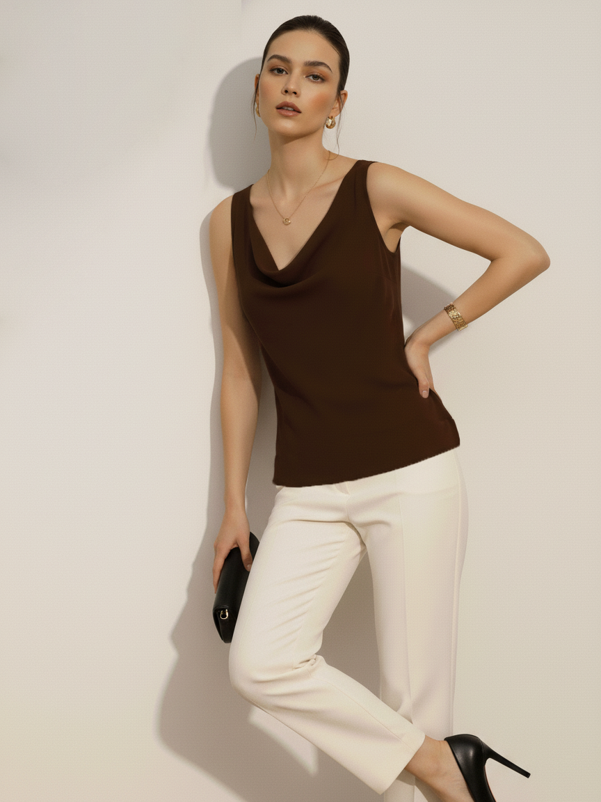 Cowl Neck Top - Chocolate