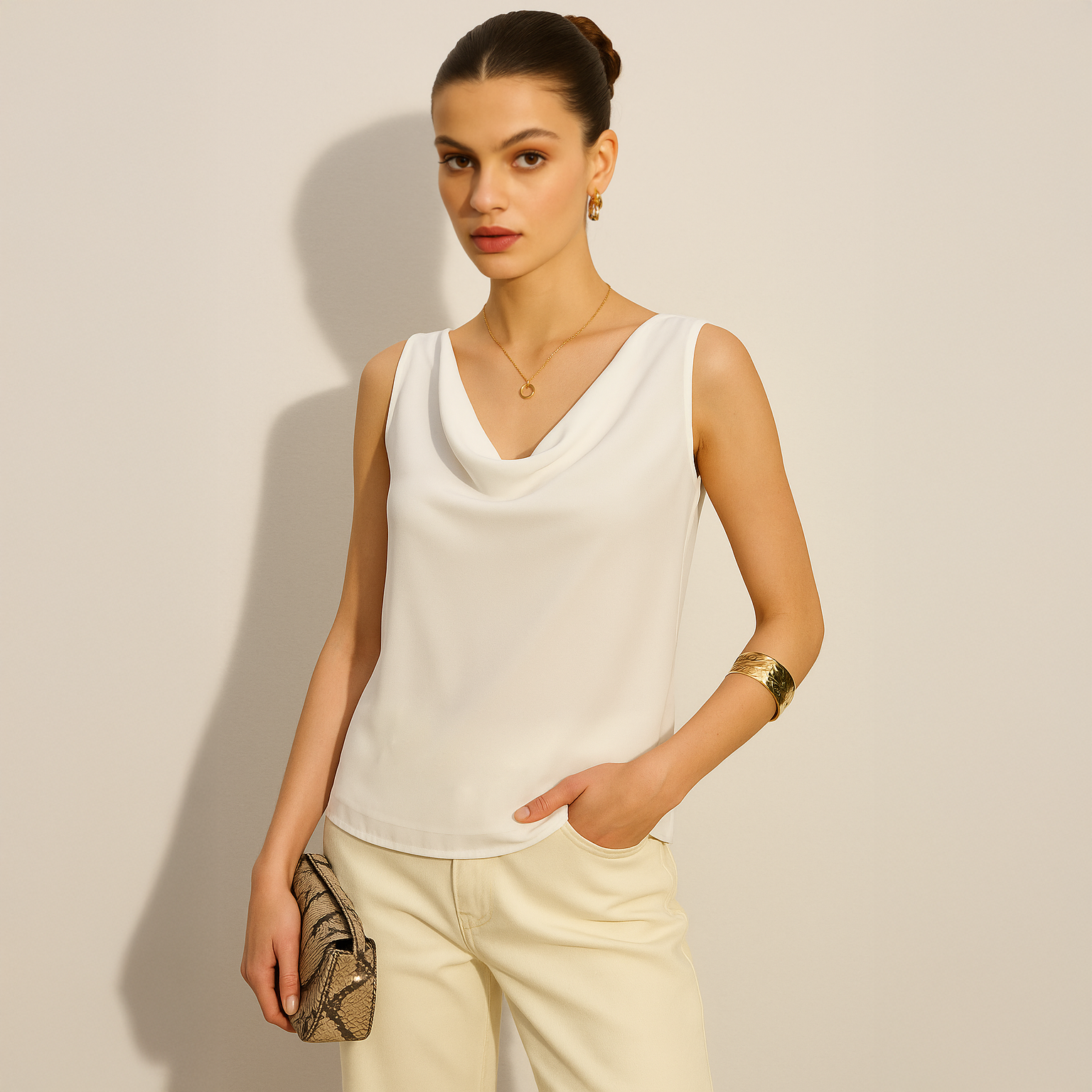 Cowl Neck Top - White