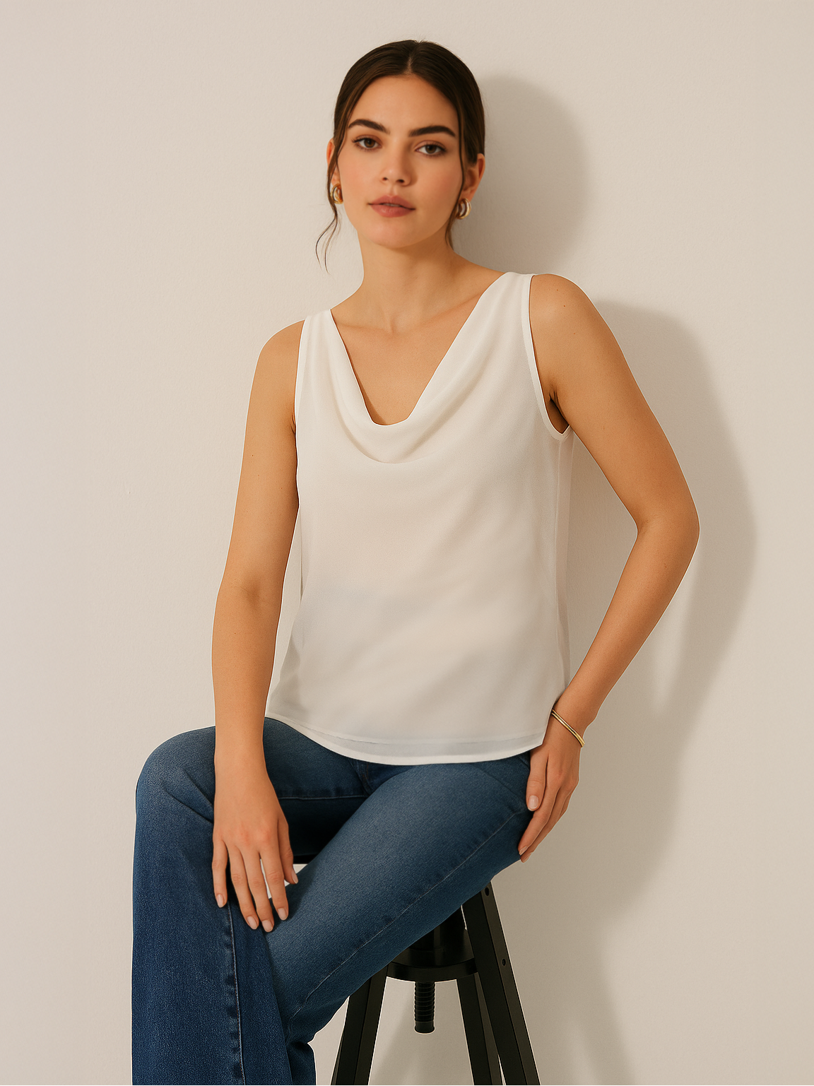 Cowl Neck Top - White