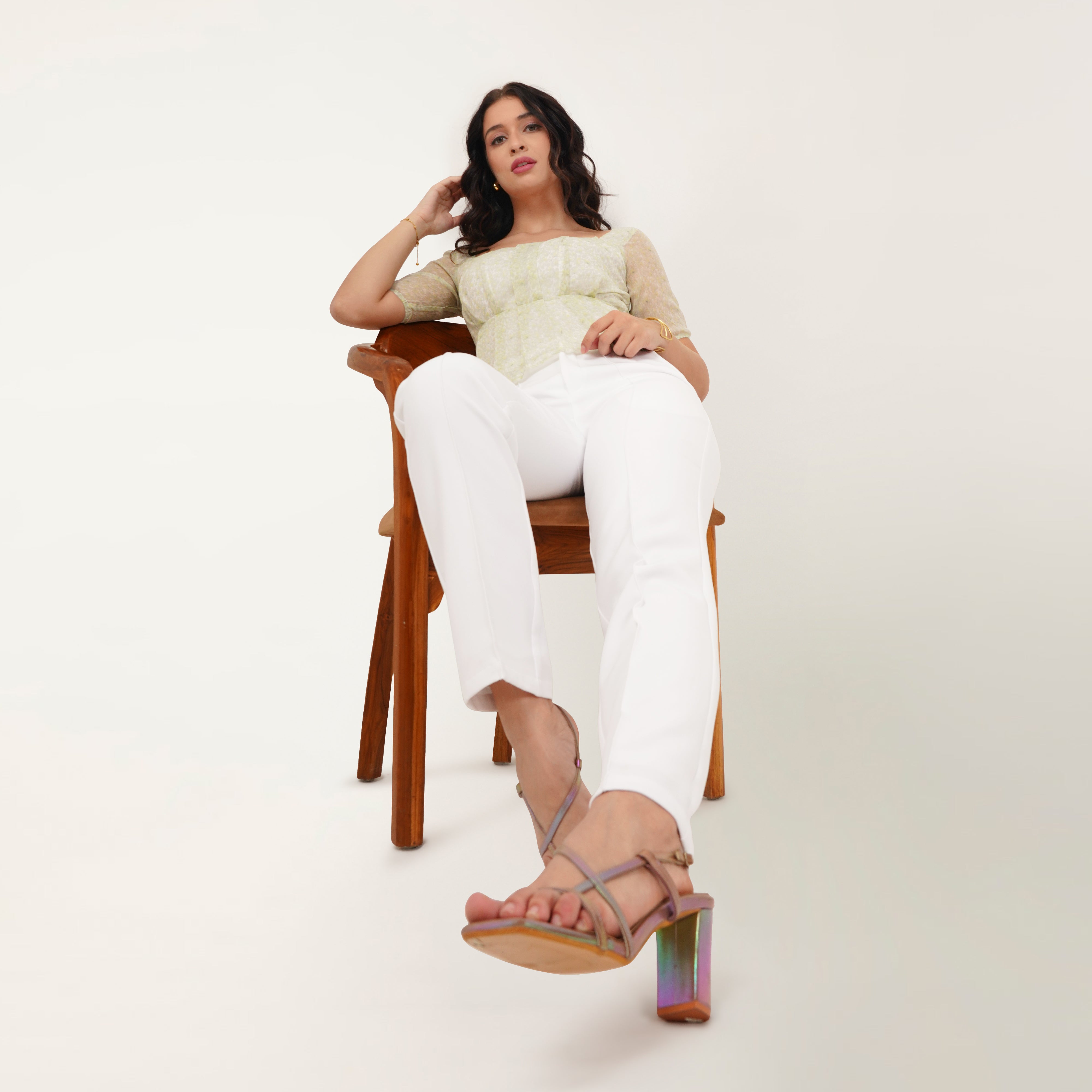 Printed Puff Sleeve Top - Green