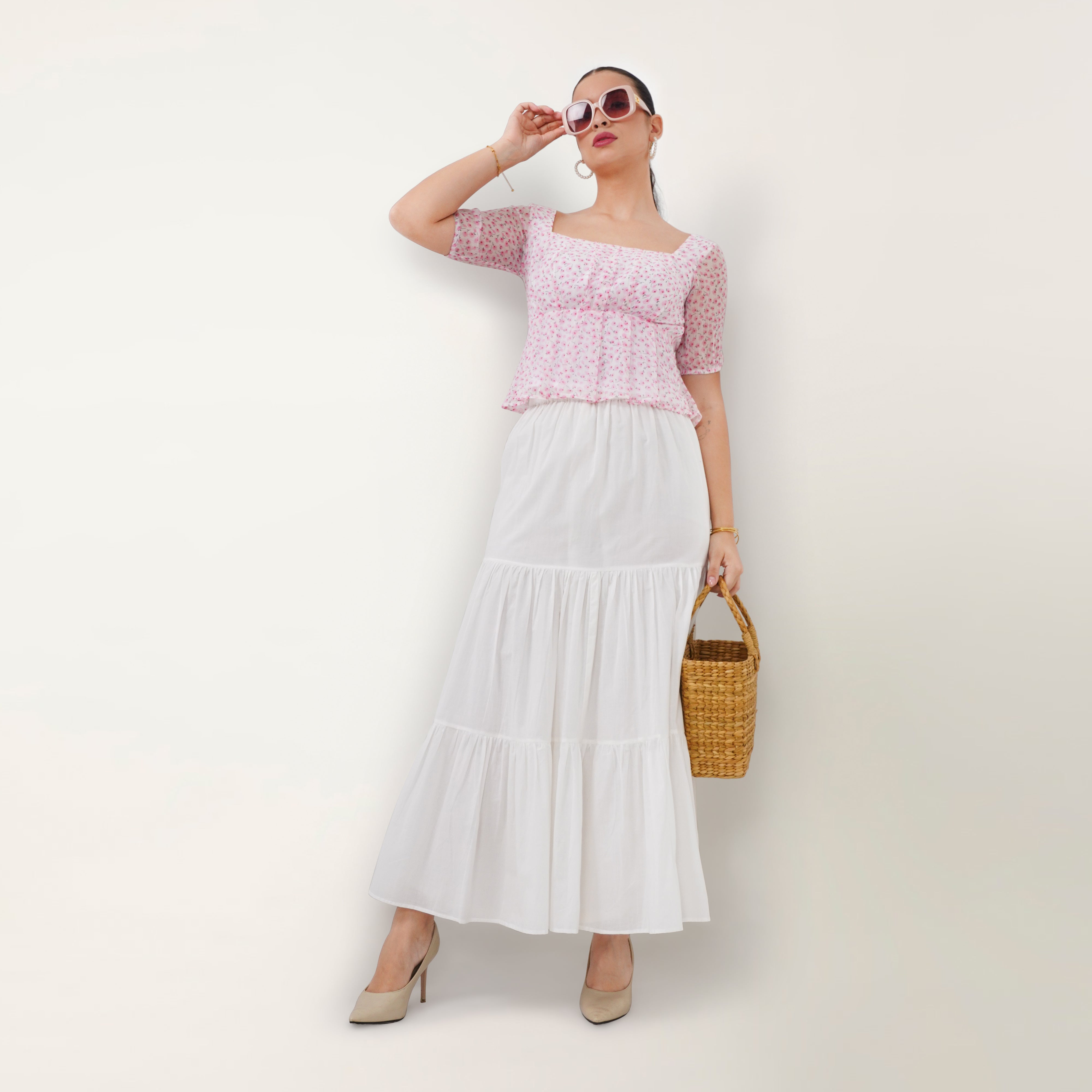 Printed Puff Sleeve Top - Pink