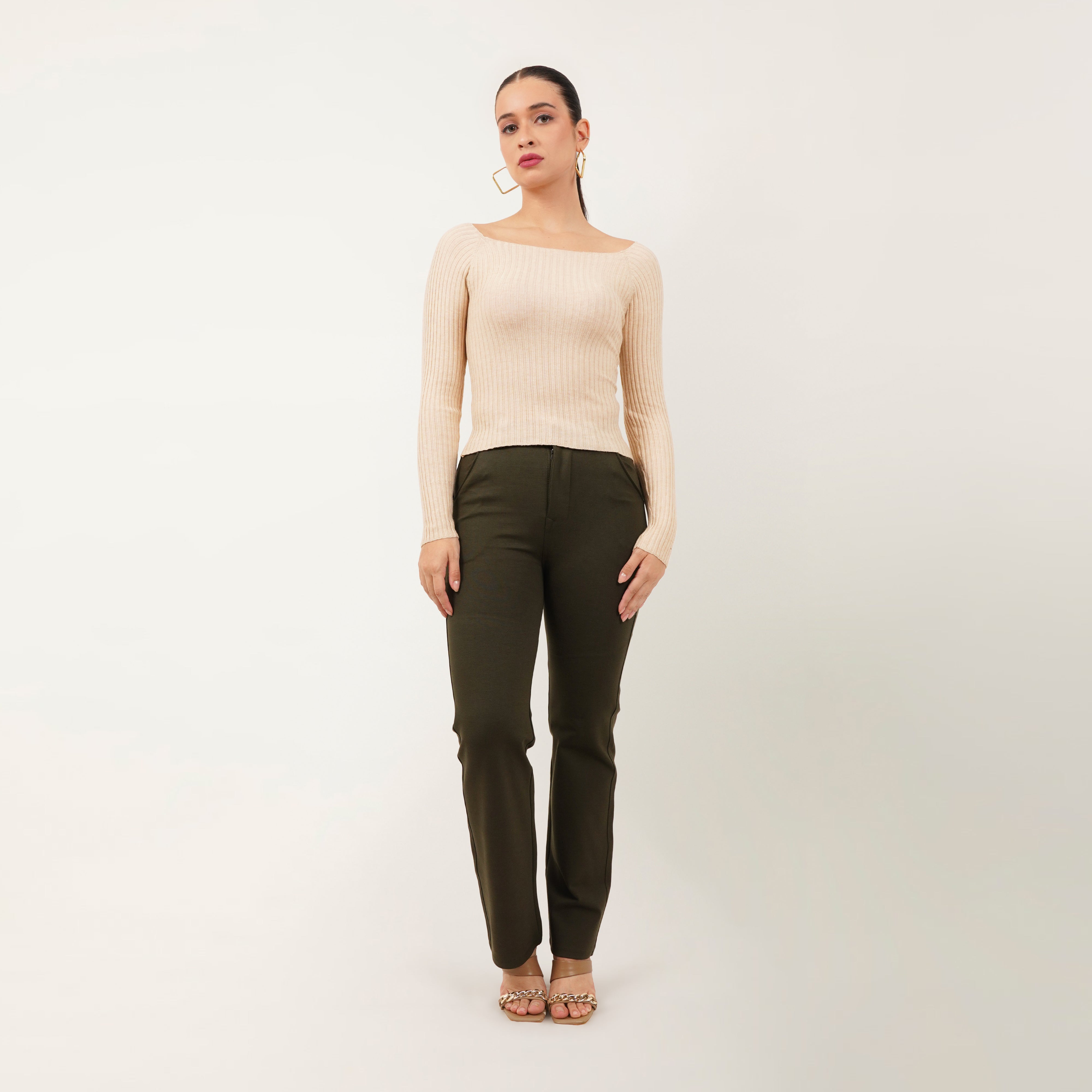 Ribbed Boat Neck Top