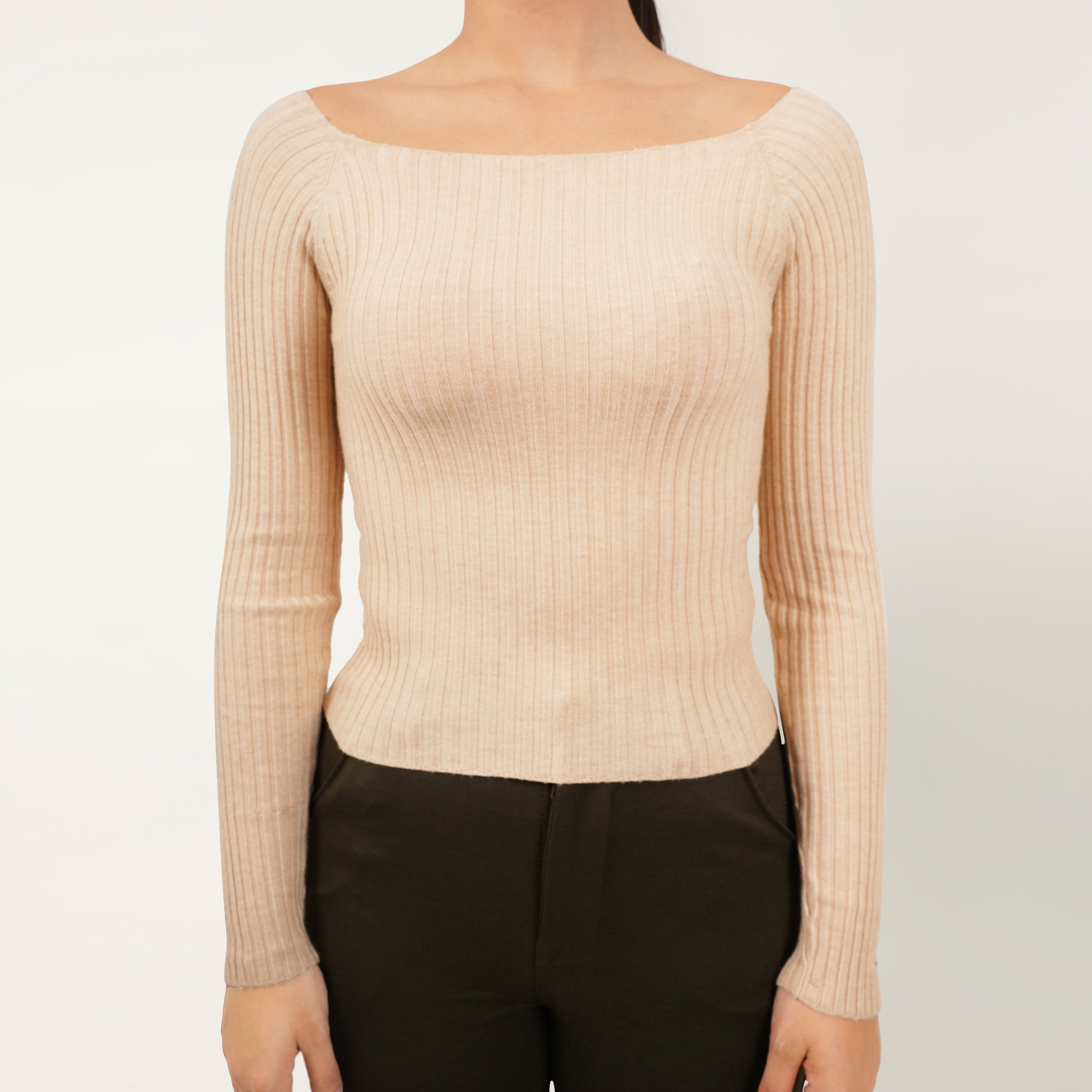 Ribbed Boat Neck Top
