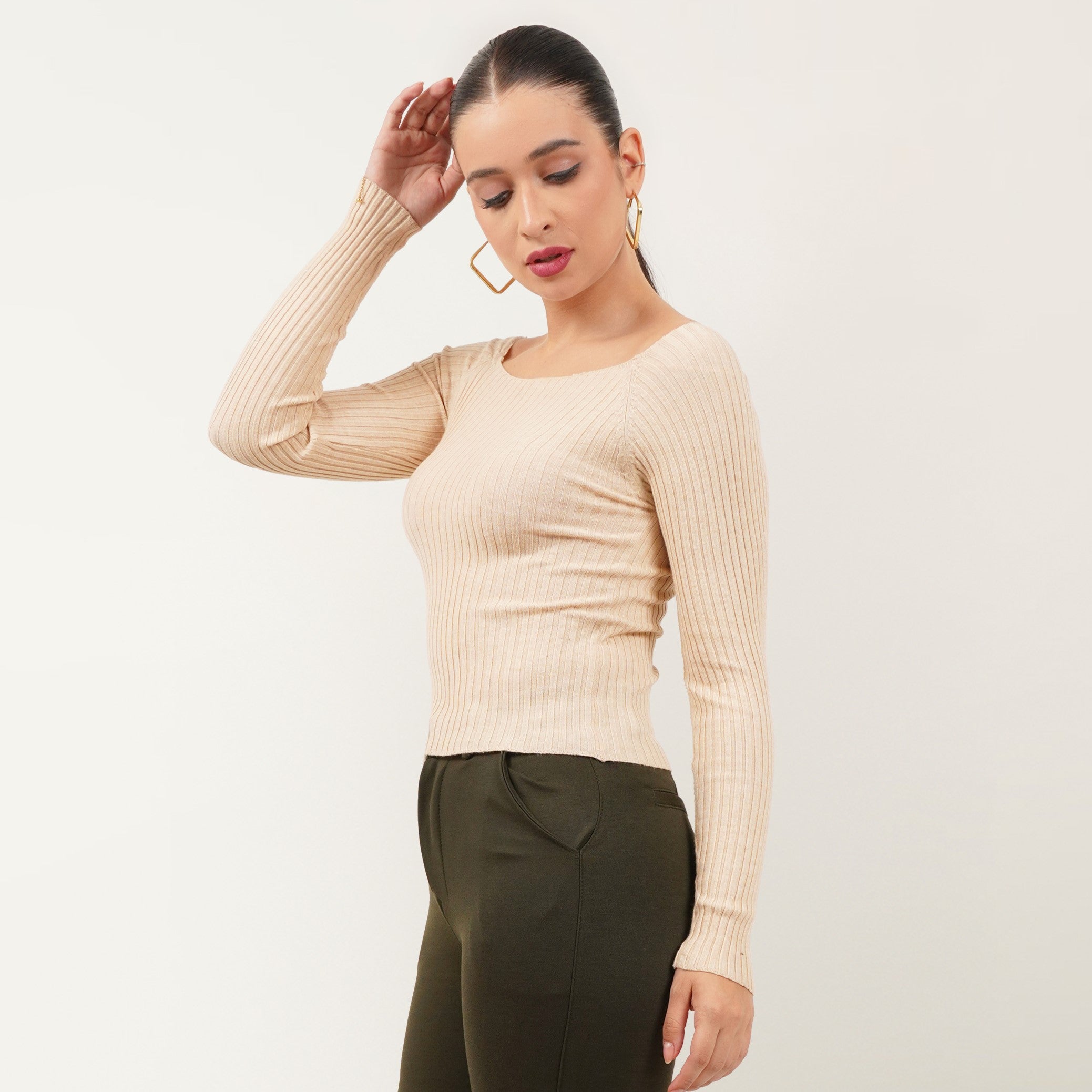 Ribbed Boat Neck Top