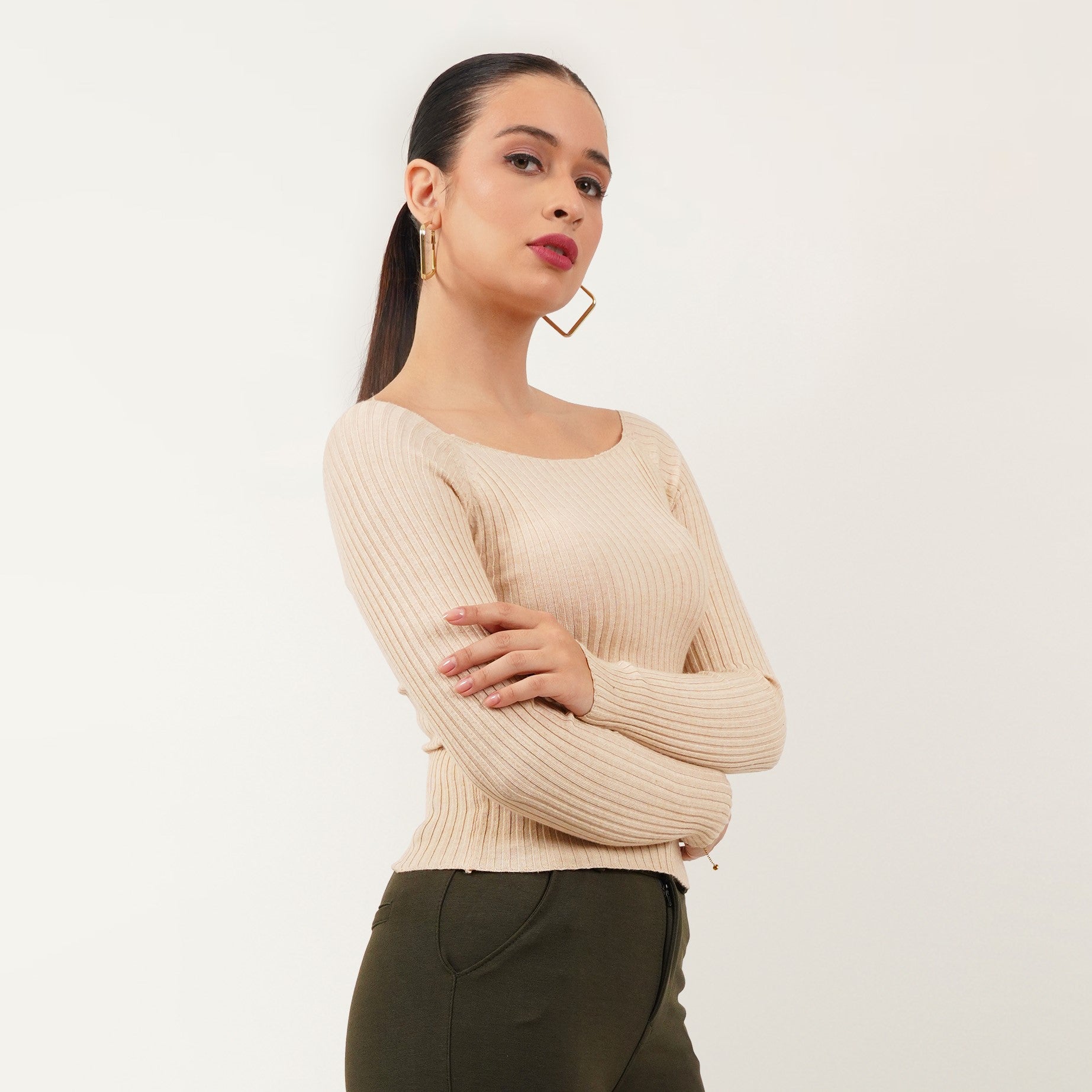 Ribbed Boat Neck Top