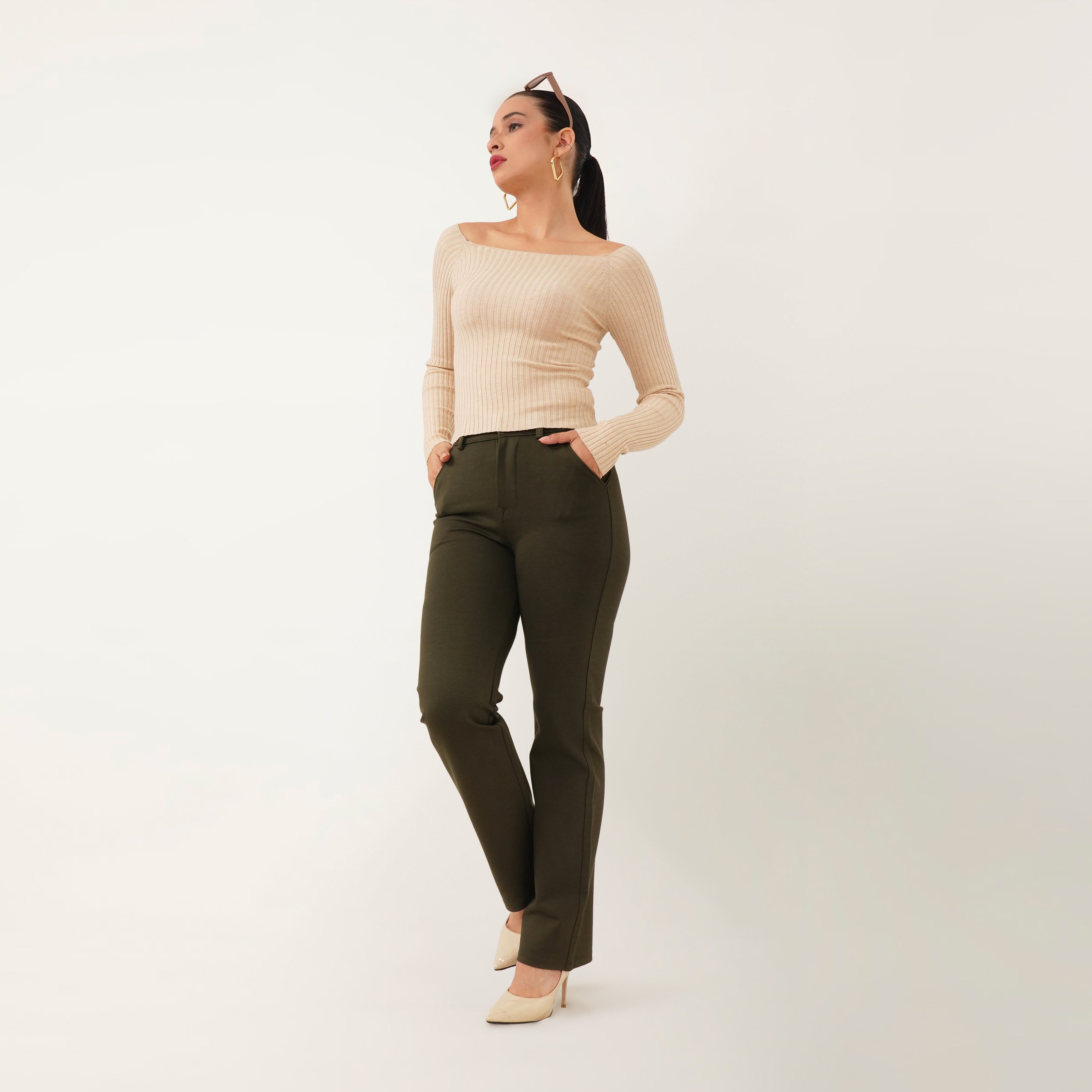 Ribbed Boat Neck Top