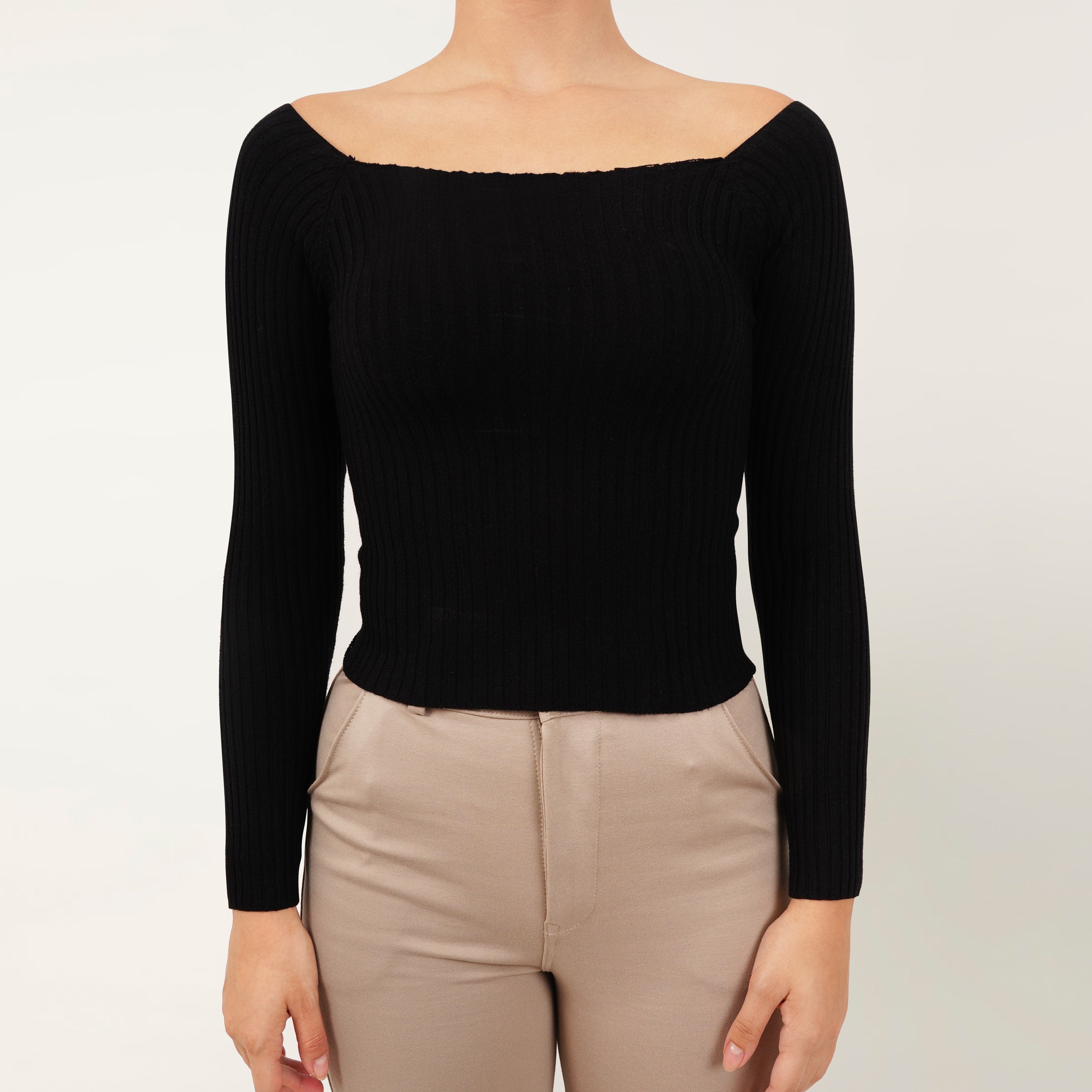 Ribbed Boat Neck Top