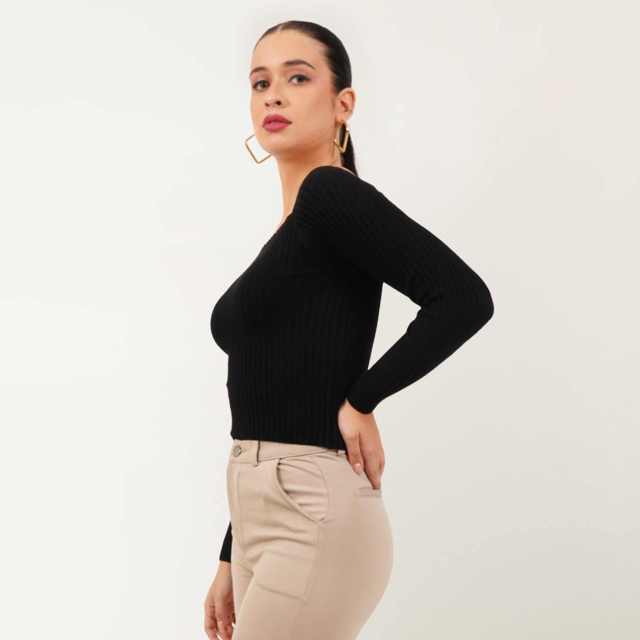 Ribbed Boat Neck Top