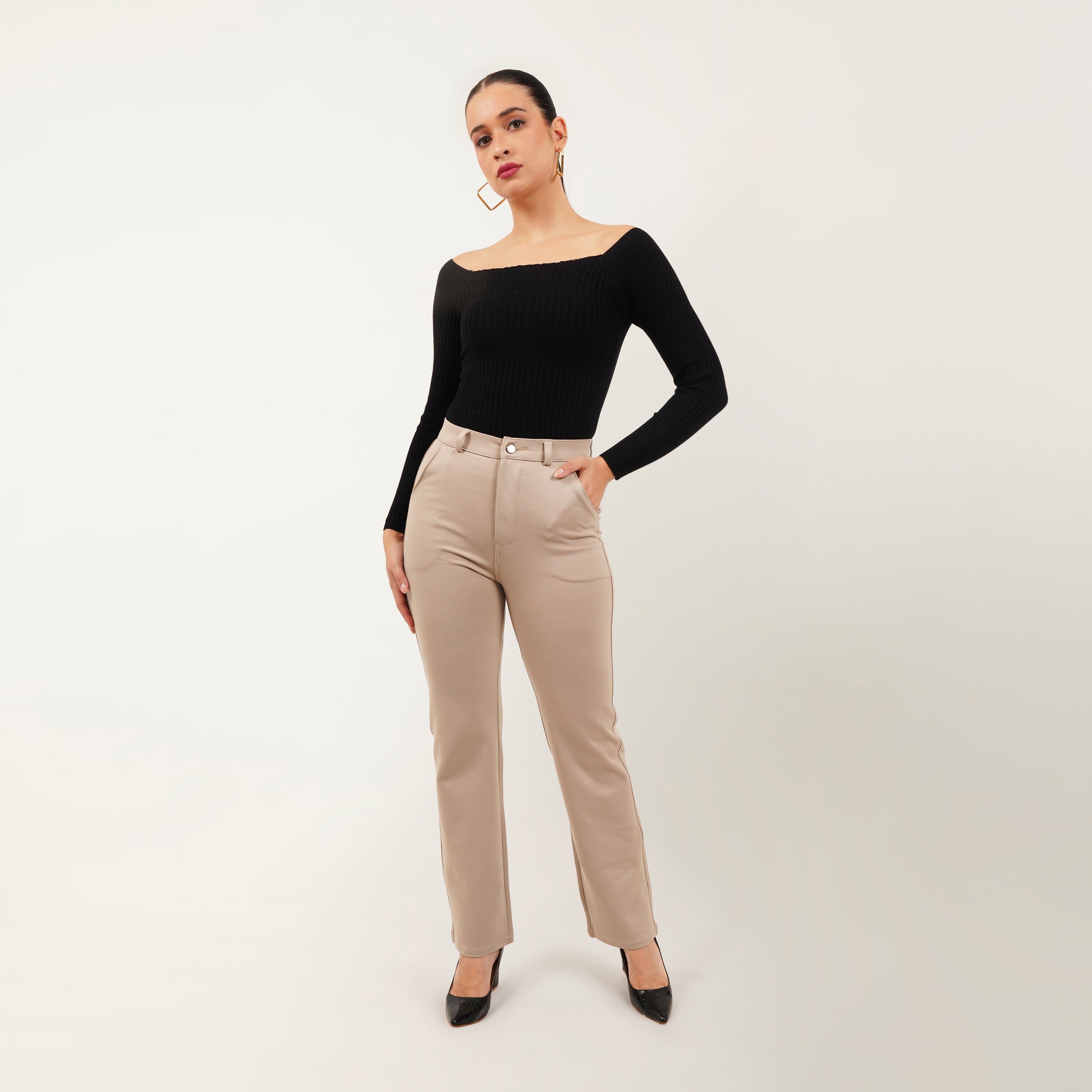 Ribbed Boat Neck Top