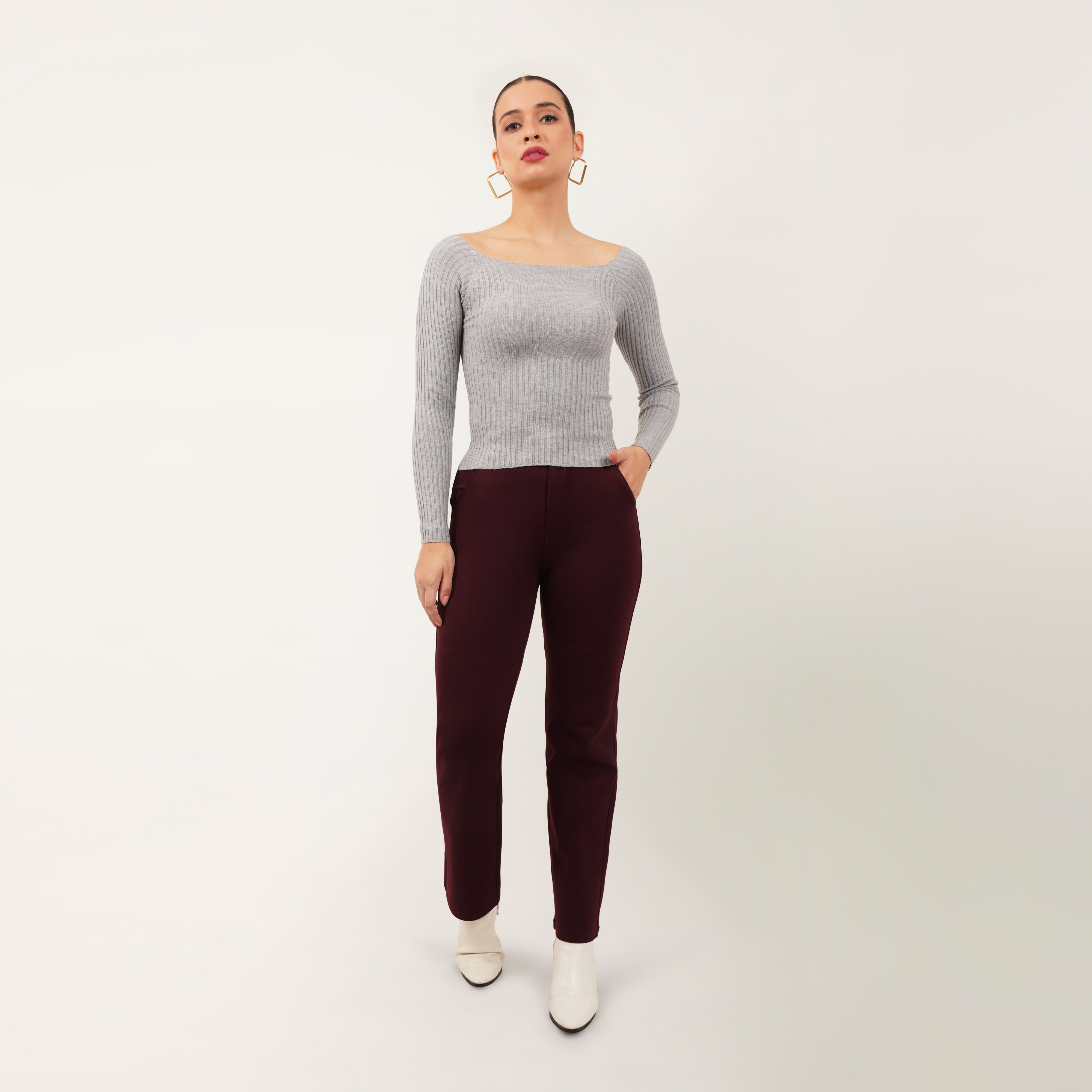 Ribbed Boat Neck Top