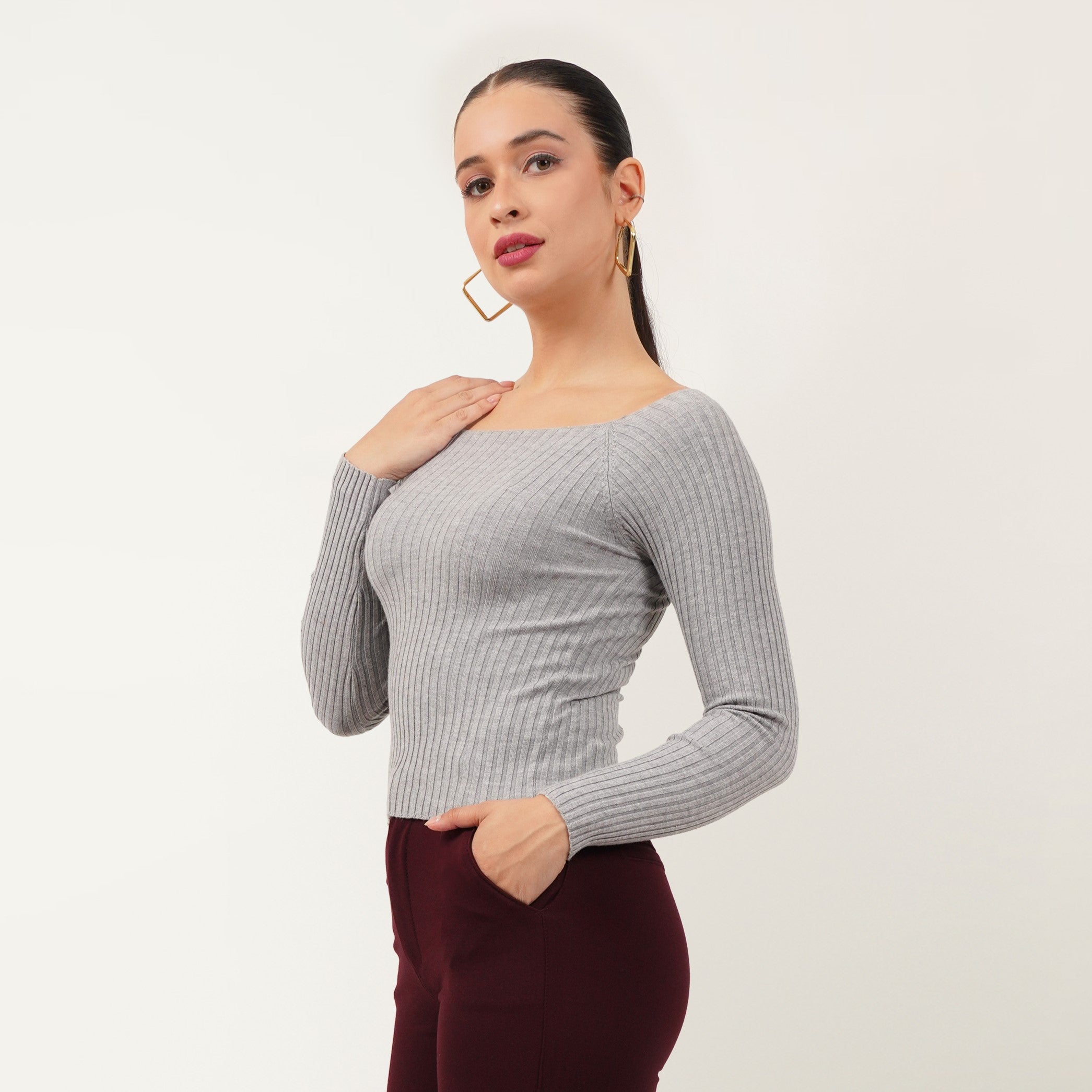 Ribbed Boat Neck Top