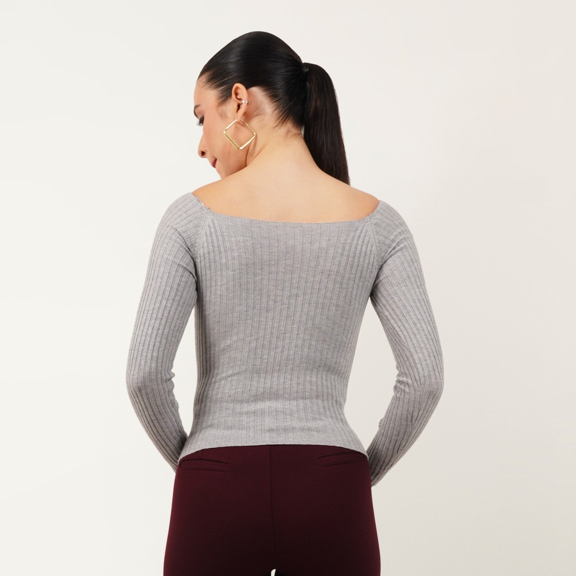 Ribbed Boat Neck Top