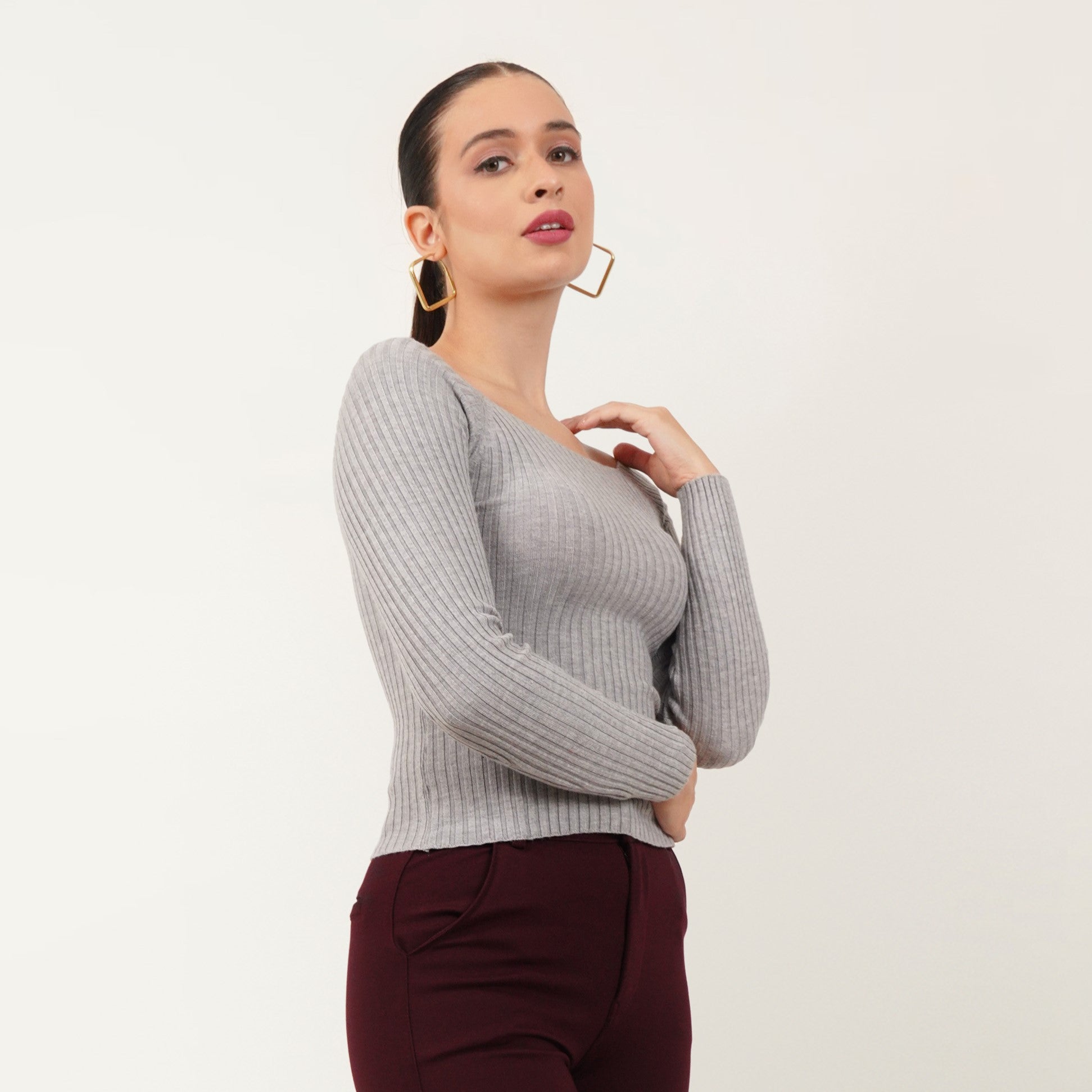 Ribbed Boat Neck Top