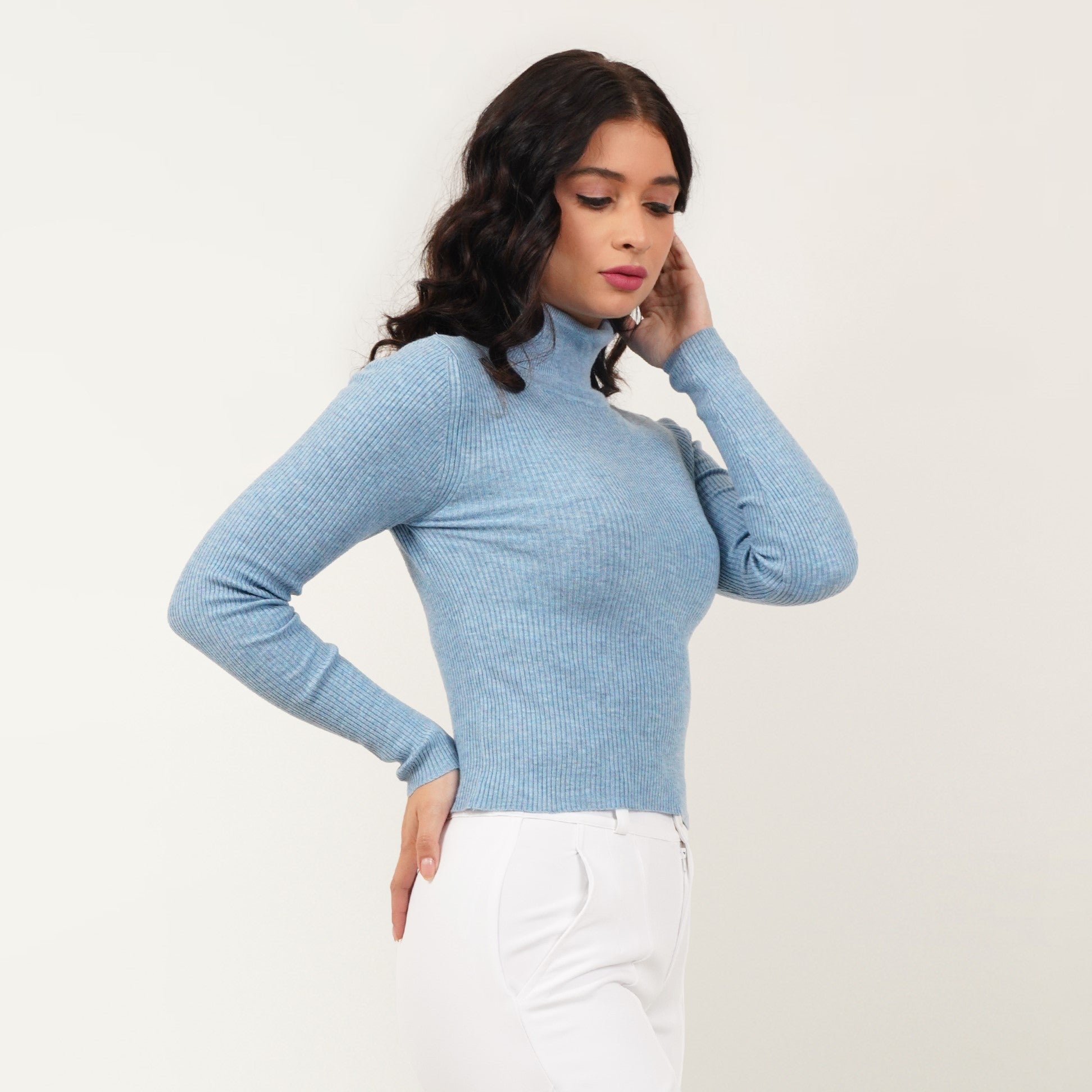 Ribbed High Neck Top