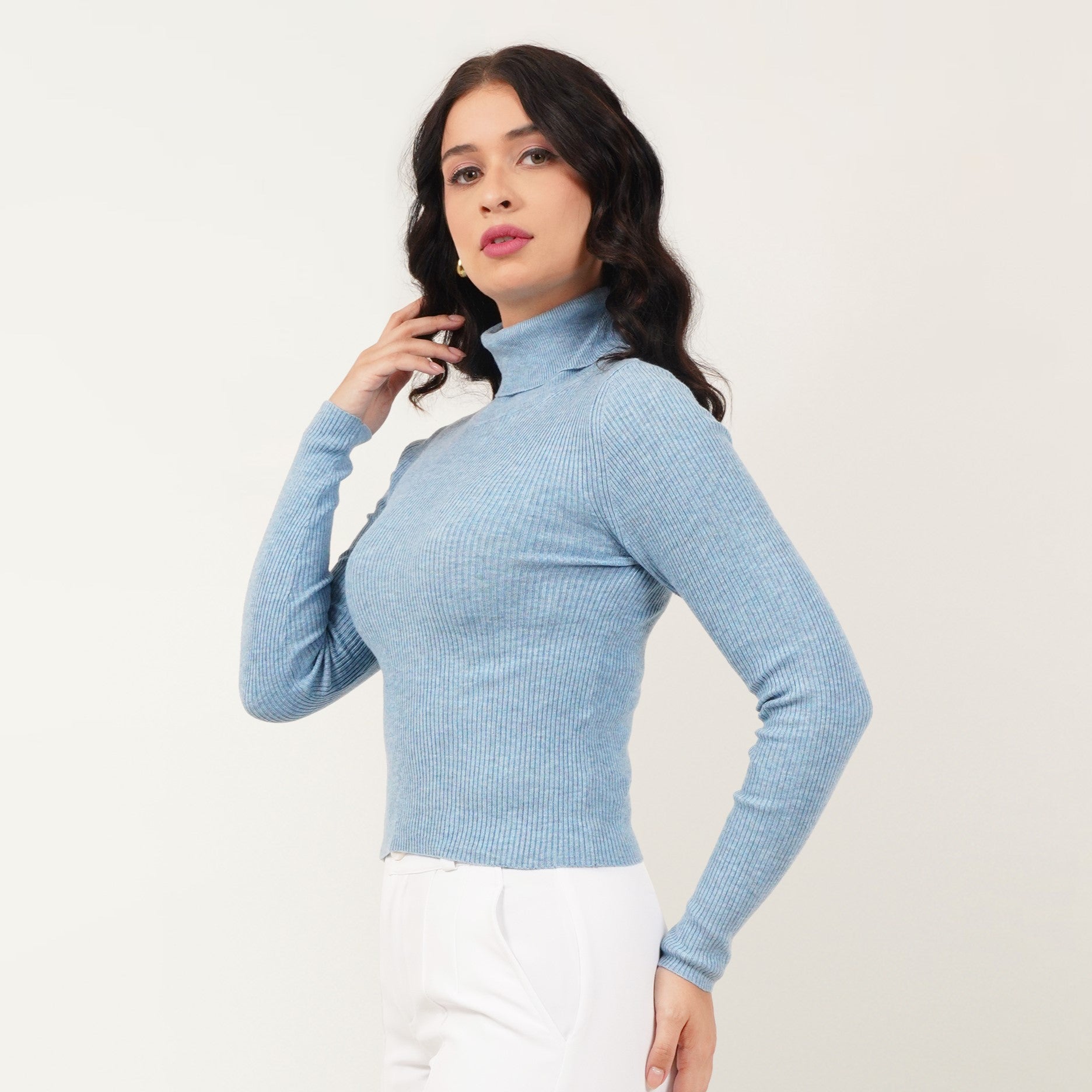 Ribbed High Neck Top