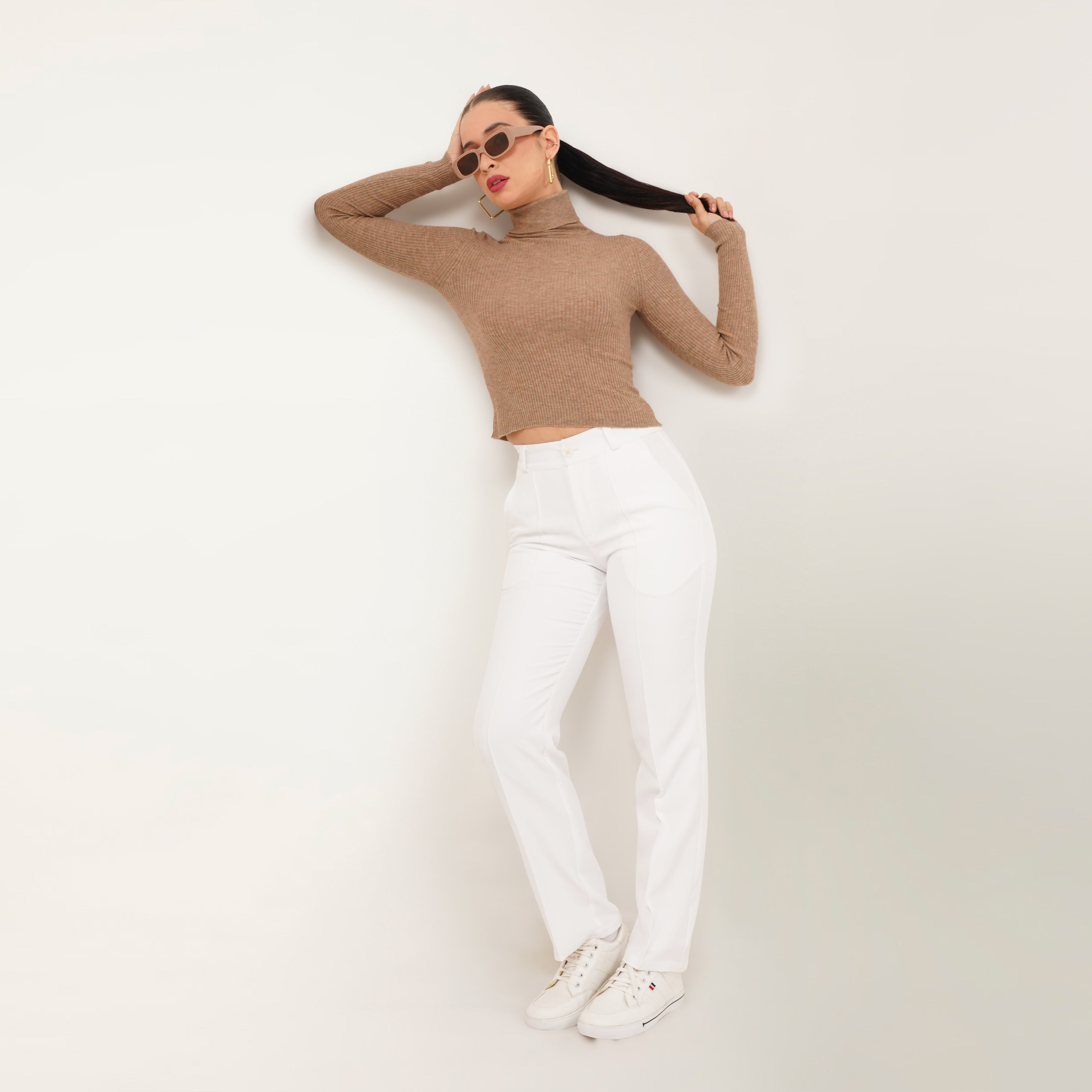 Ribbed High Neck Top