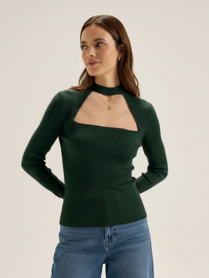 Long Sleeve Knit Top - Midnight Green